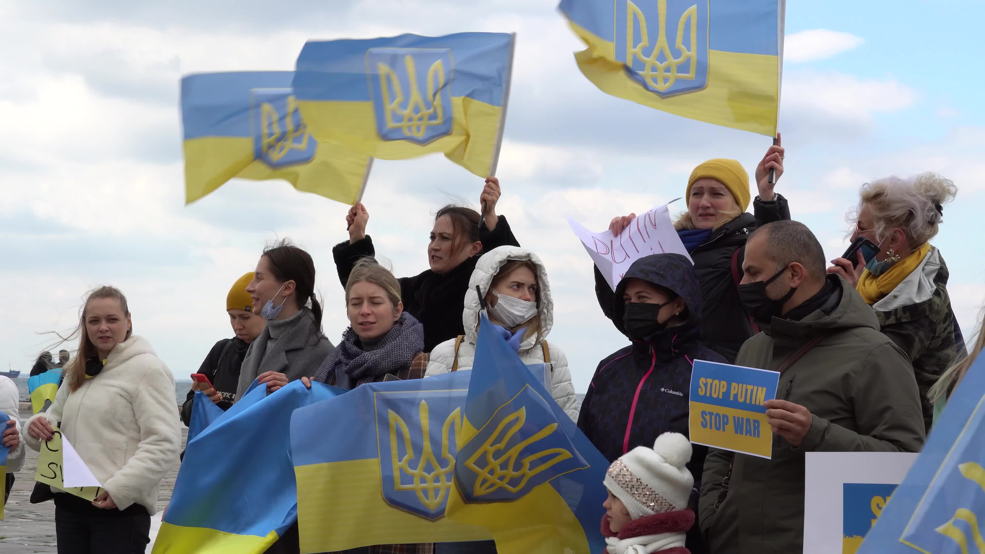 Protest of Ukrainians after Russia invades Ukraine