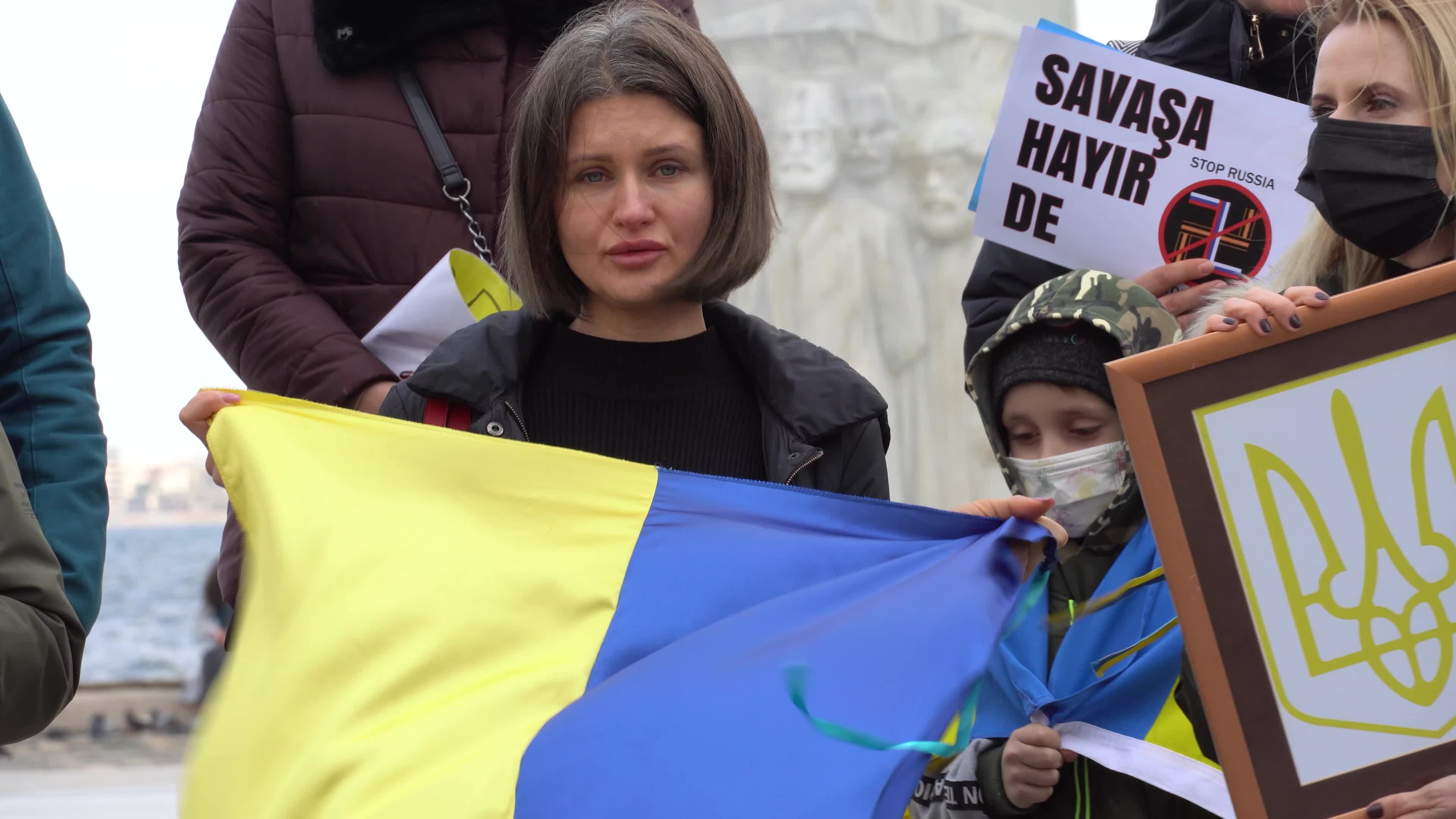 Protest of Ukrainians after Russia invades Ukraine