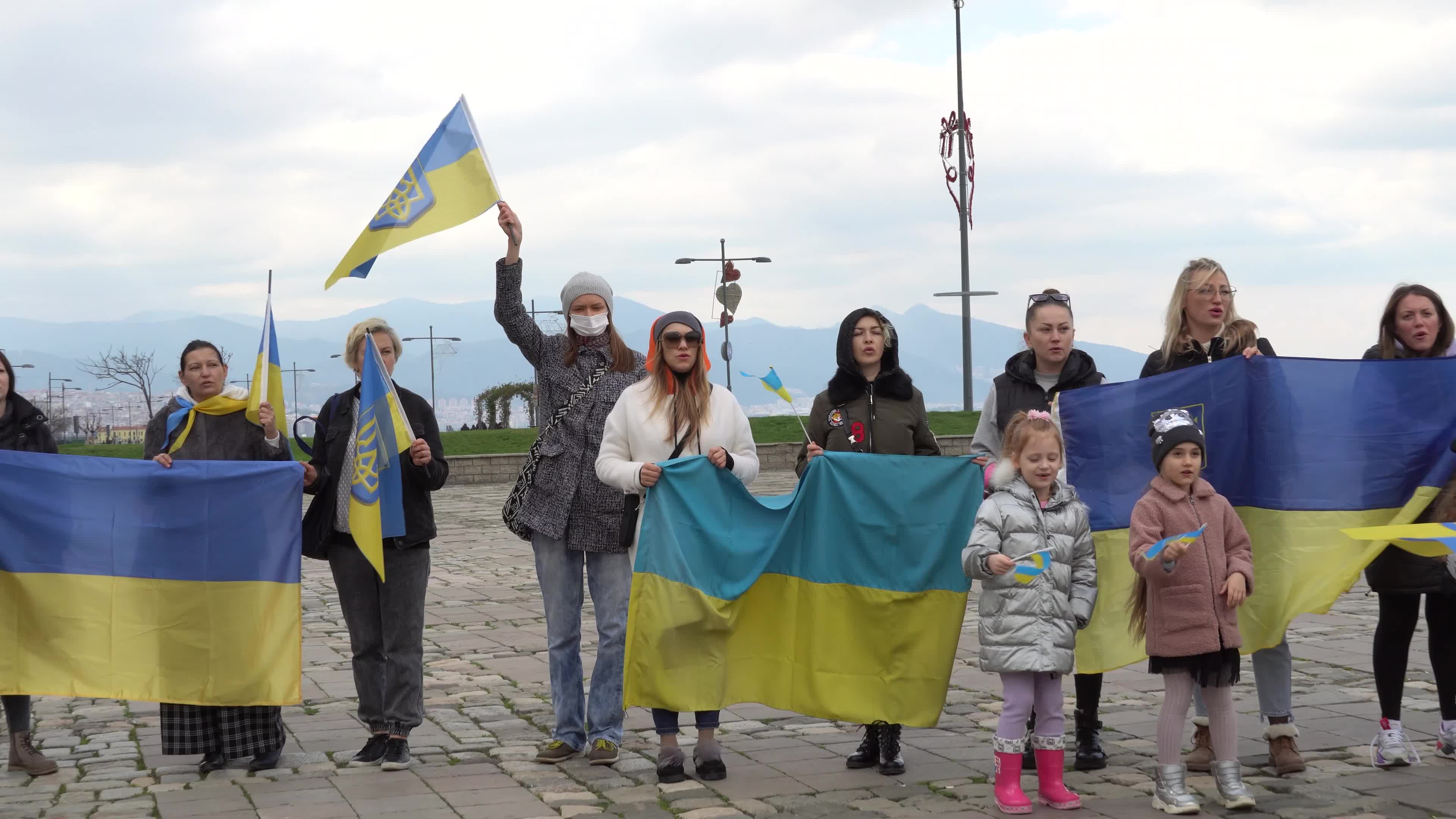 Protest of Ukrainians after Russia invades Ukraine