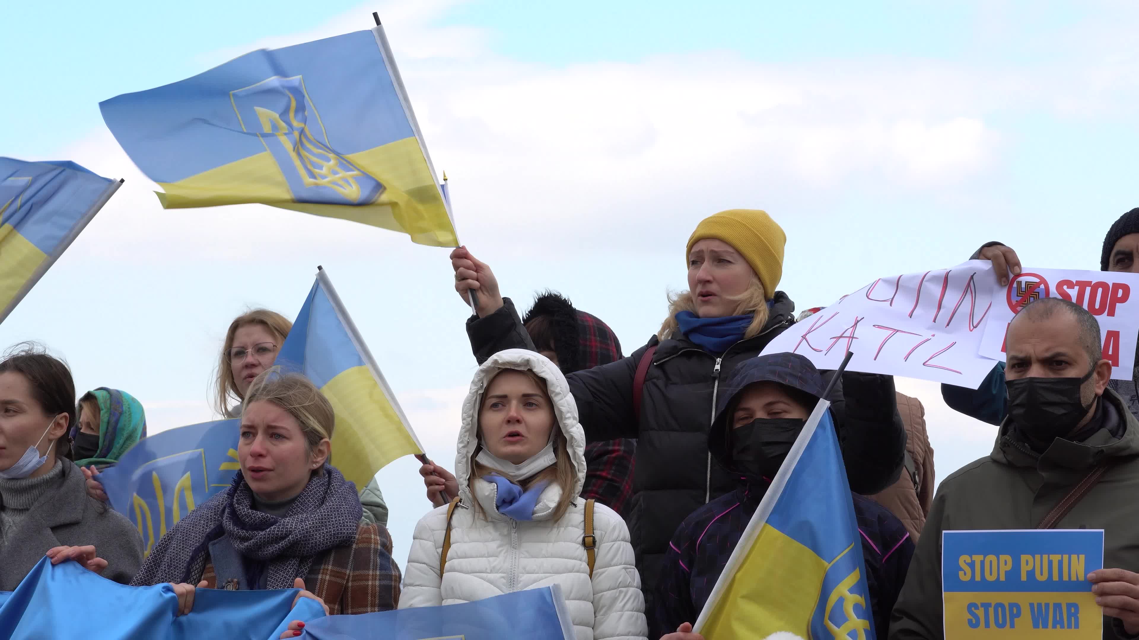 Protest of Ukrainians after Russia invades Ukraine