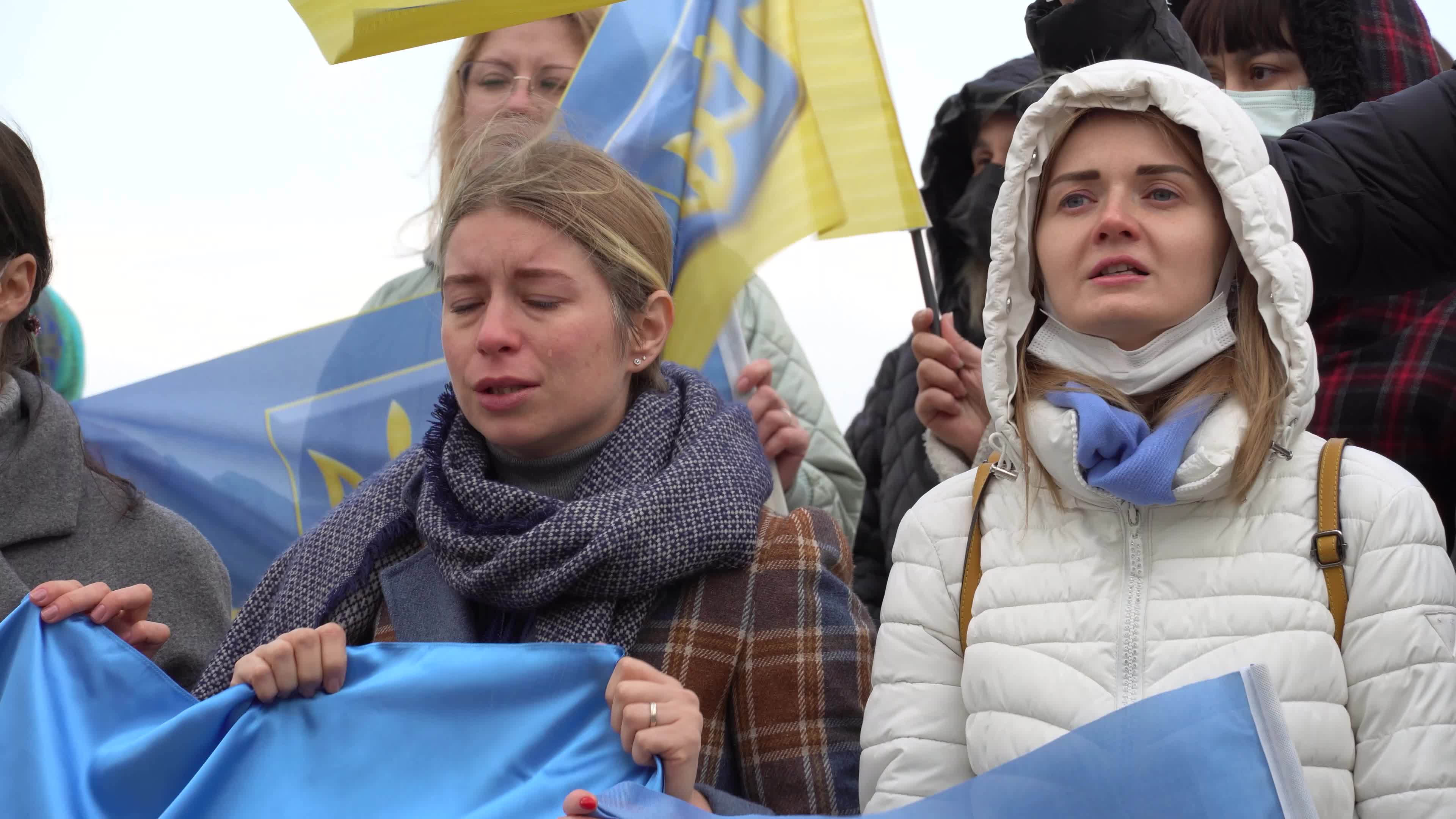Protest of Ukrainians after Russia invades Ukraine