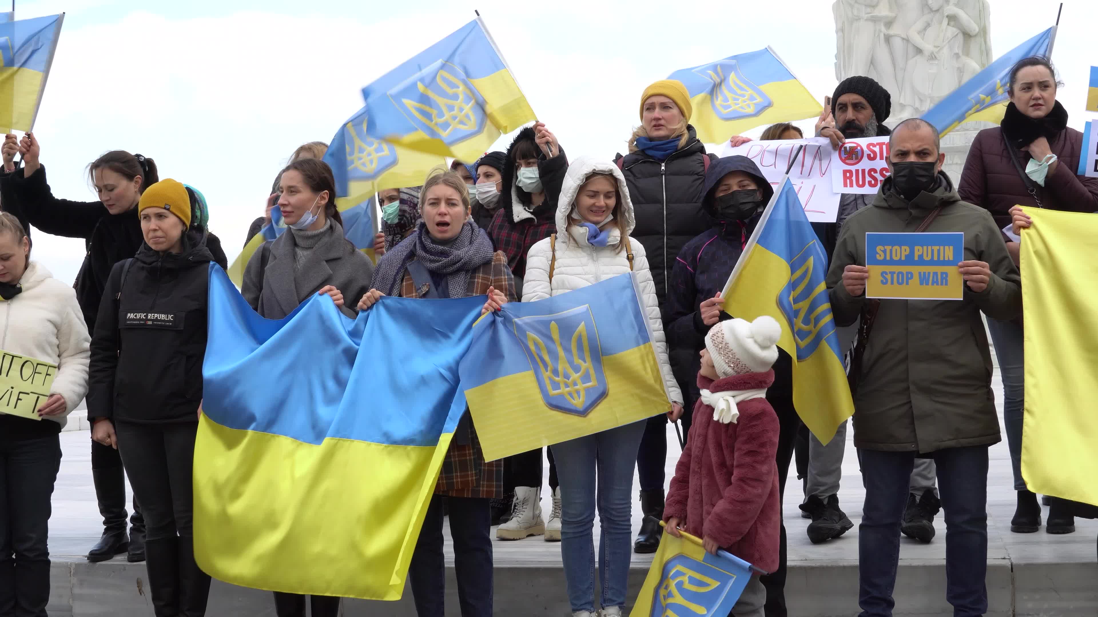 Protest of Ukrainians after Russia invades Ukraine