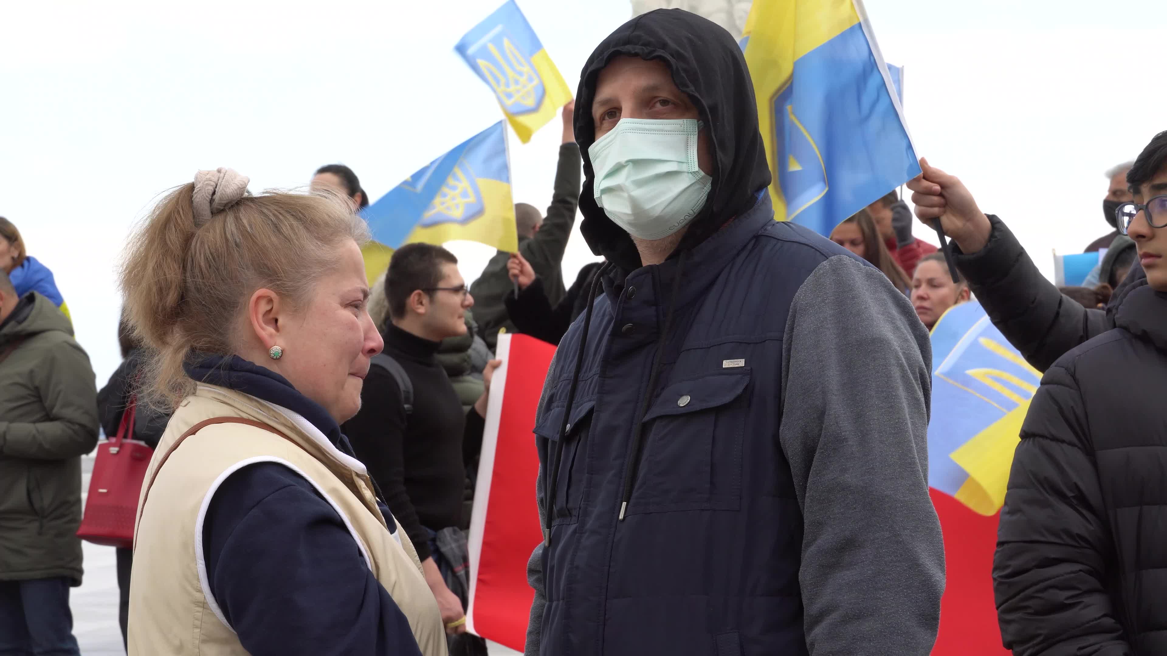 Protest of Ukrainians after Russia invades Ukraine