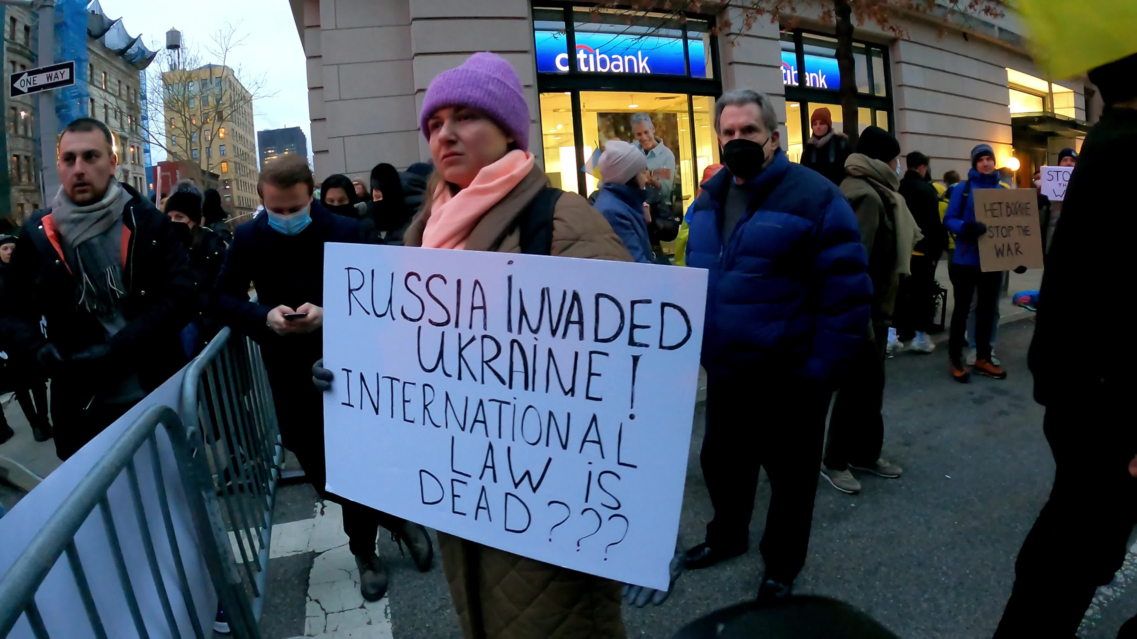 Protest Against Russian Invasion Of Ukraine In NYC