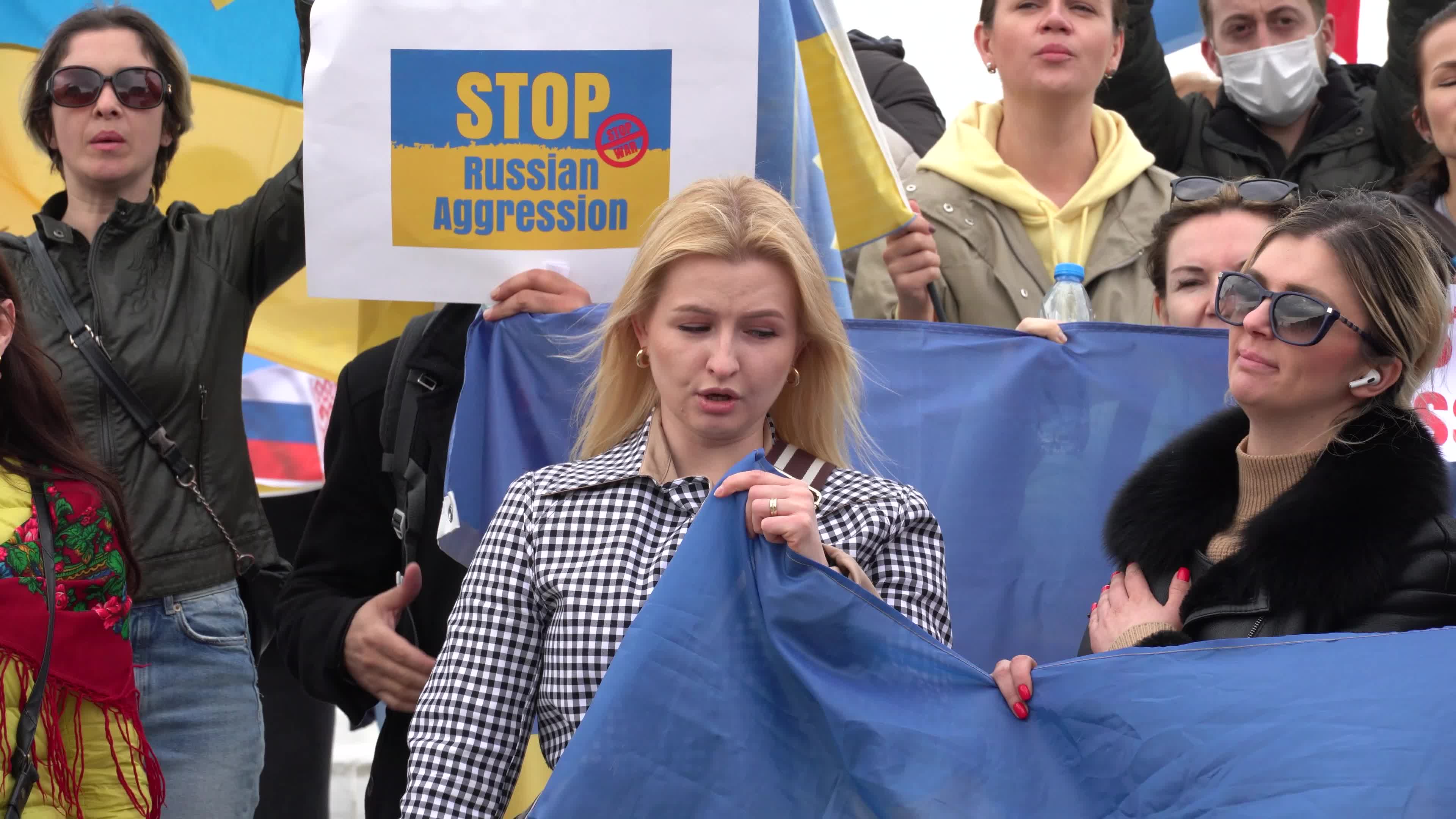 Protest of Ukrainians after Russia invades Ukraine