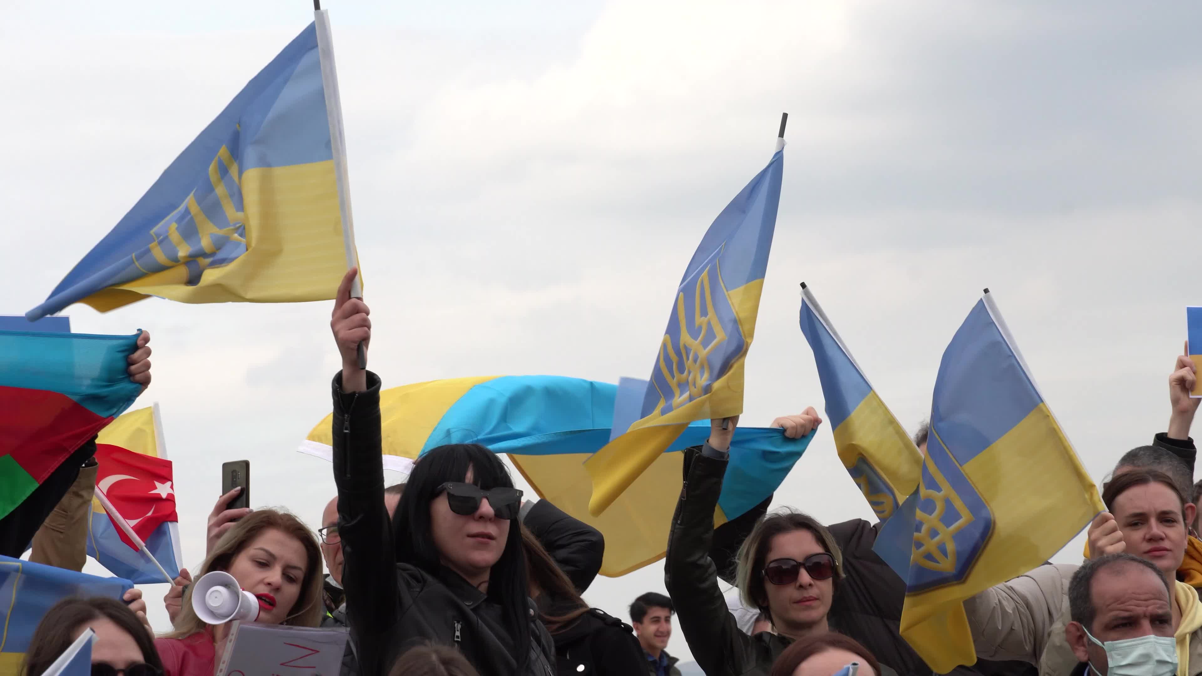 Protest of Ukrainians after Russia invades Ukraine