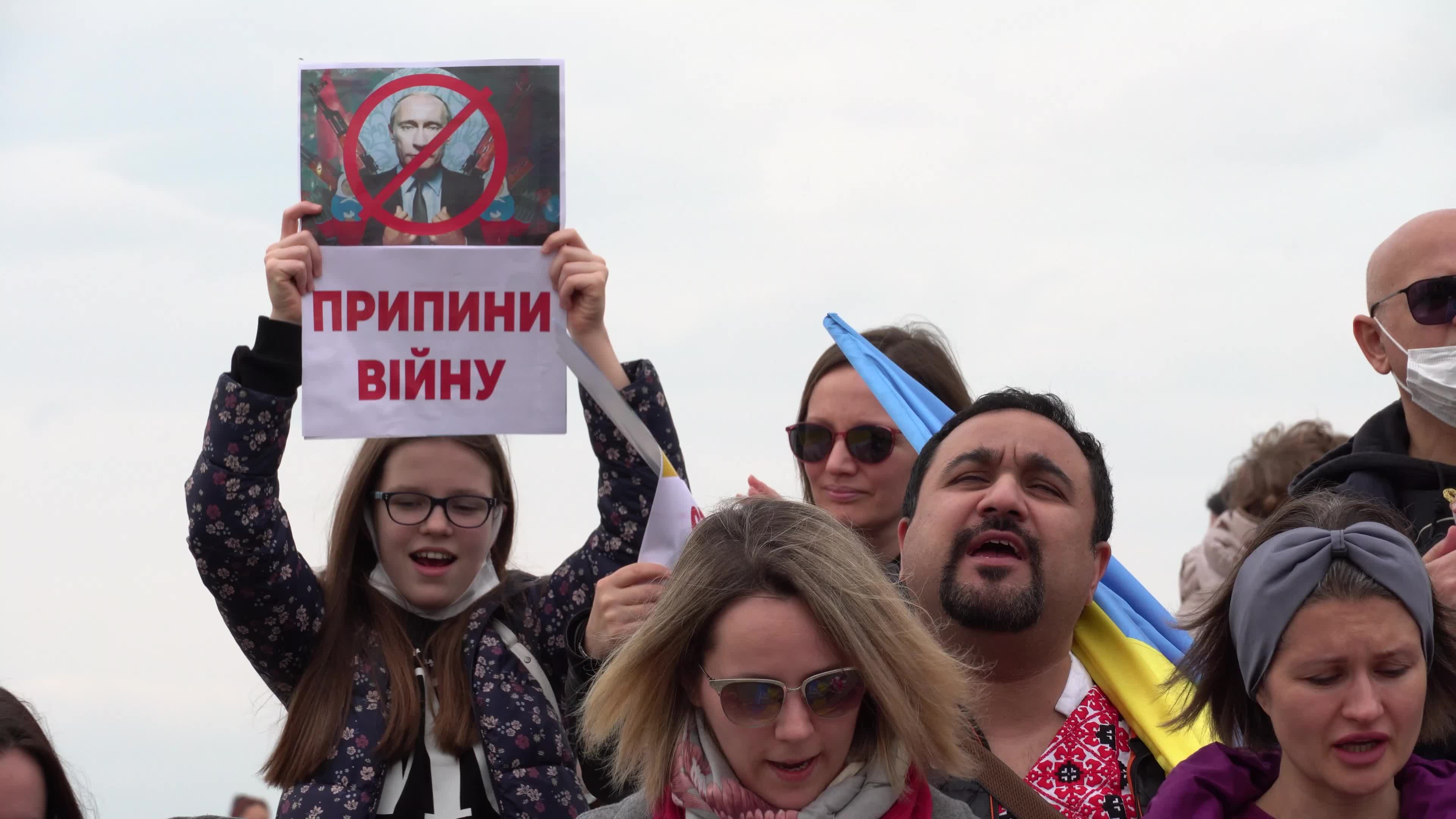 Protest of Ukrainians after Russia invades Ukraine