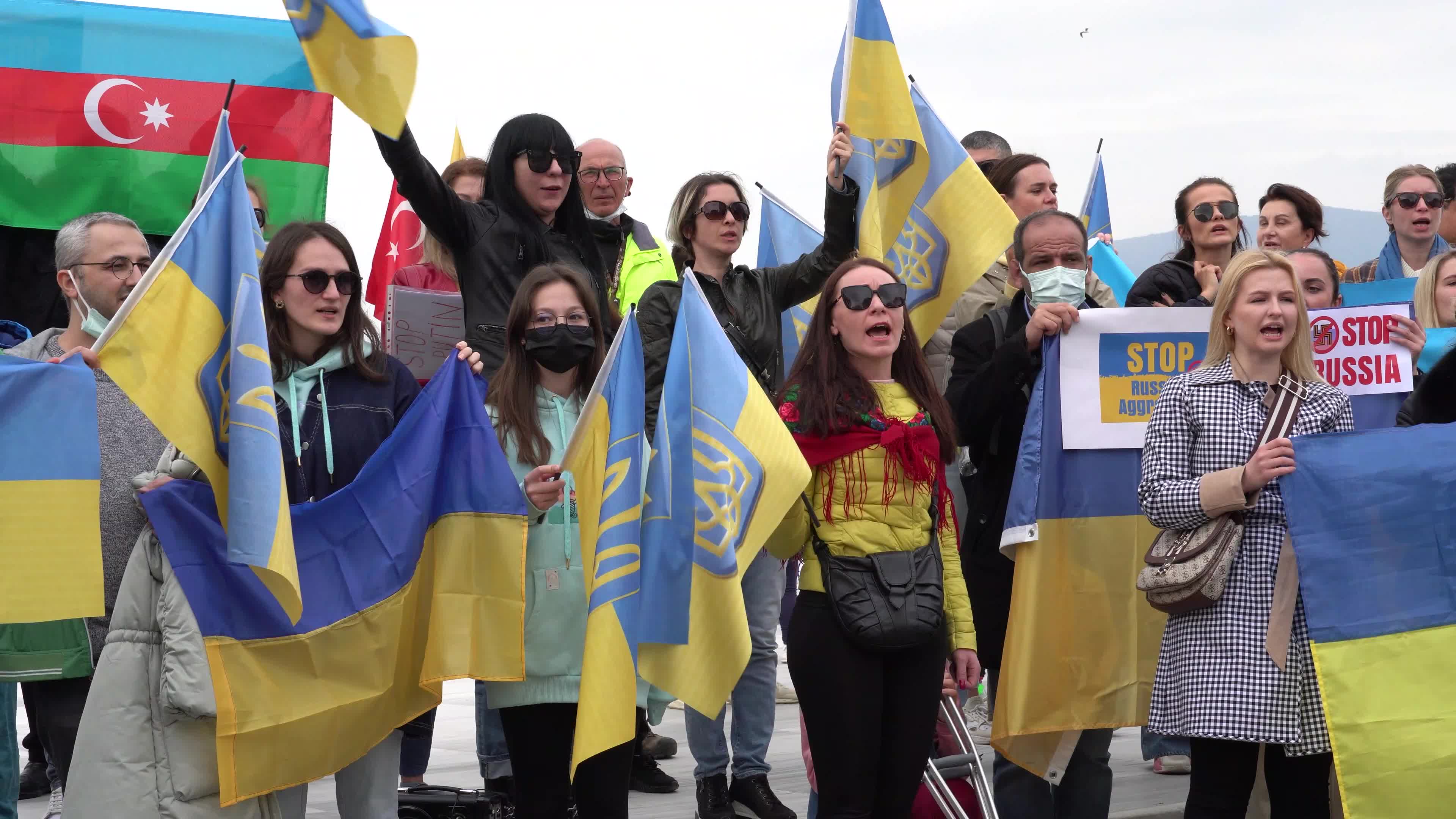 Protest of Ukrainians after Russia invades Ukraine