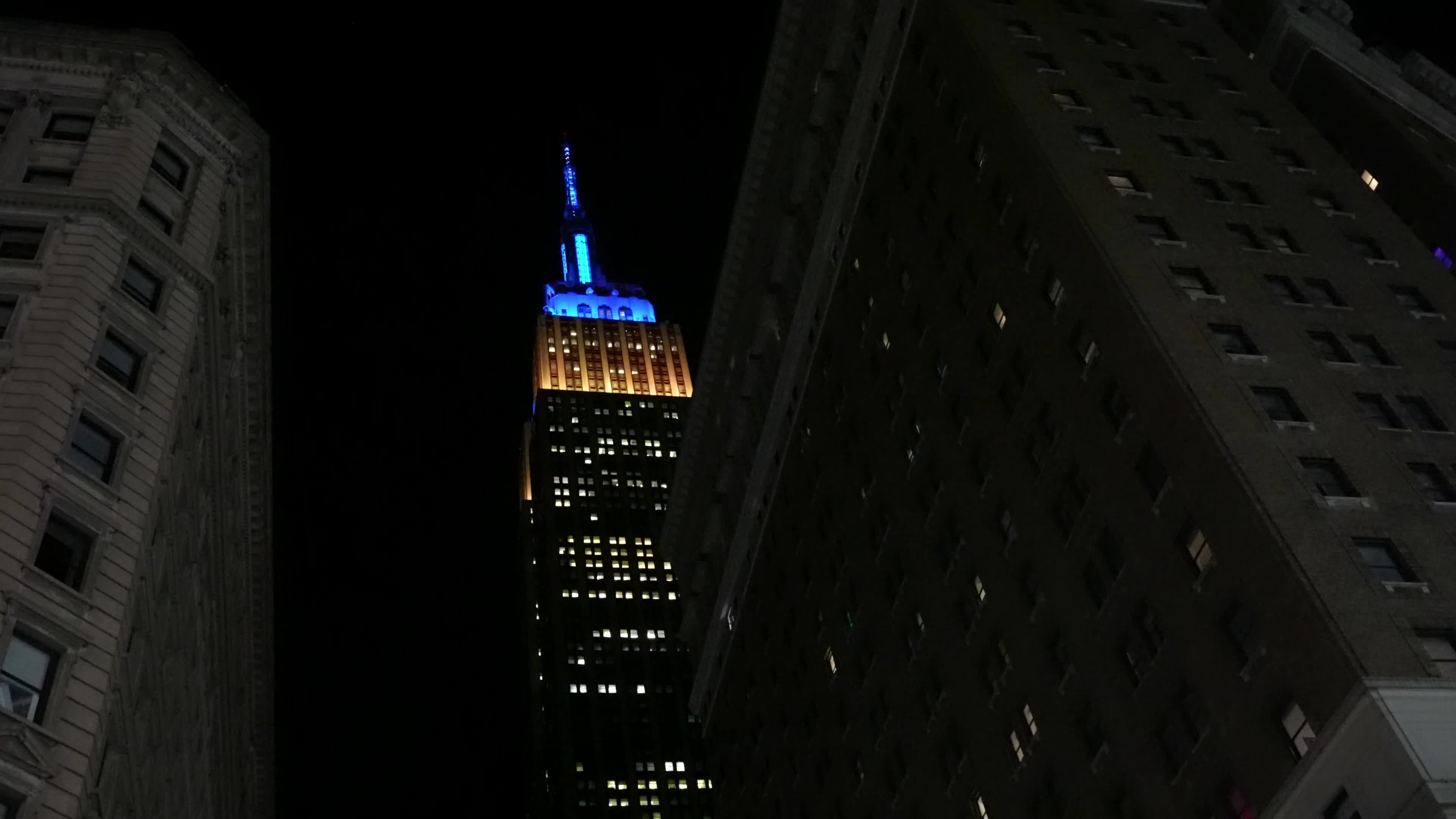Empire State Building Lit Blue and Yellow in Support Of Ukraine