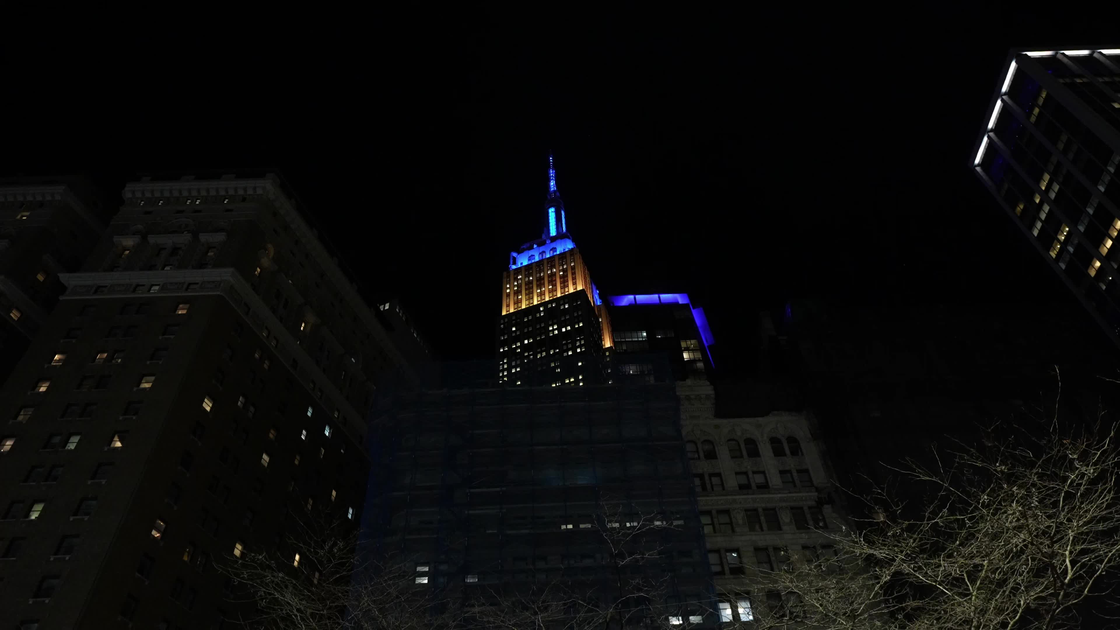 Empire State Building Lit Blue and Yellow in Support Of Ukraine