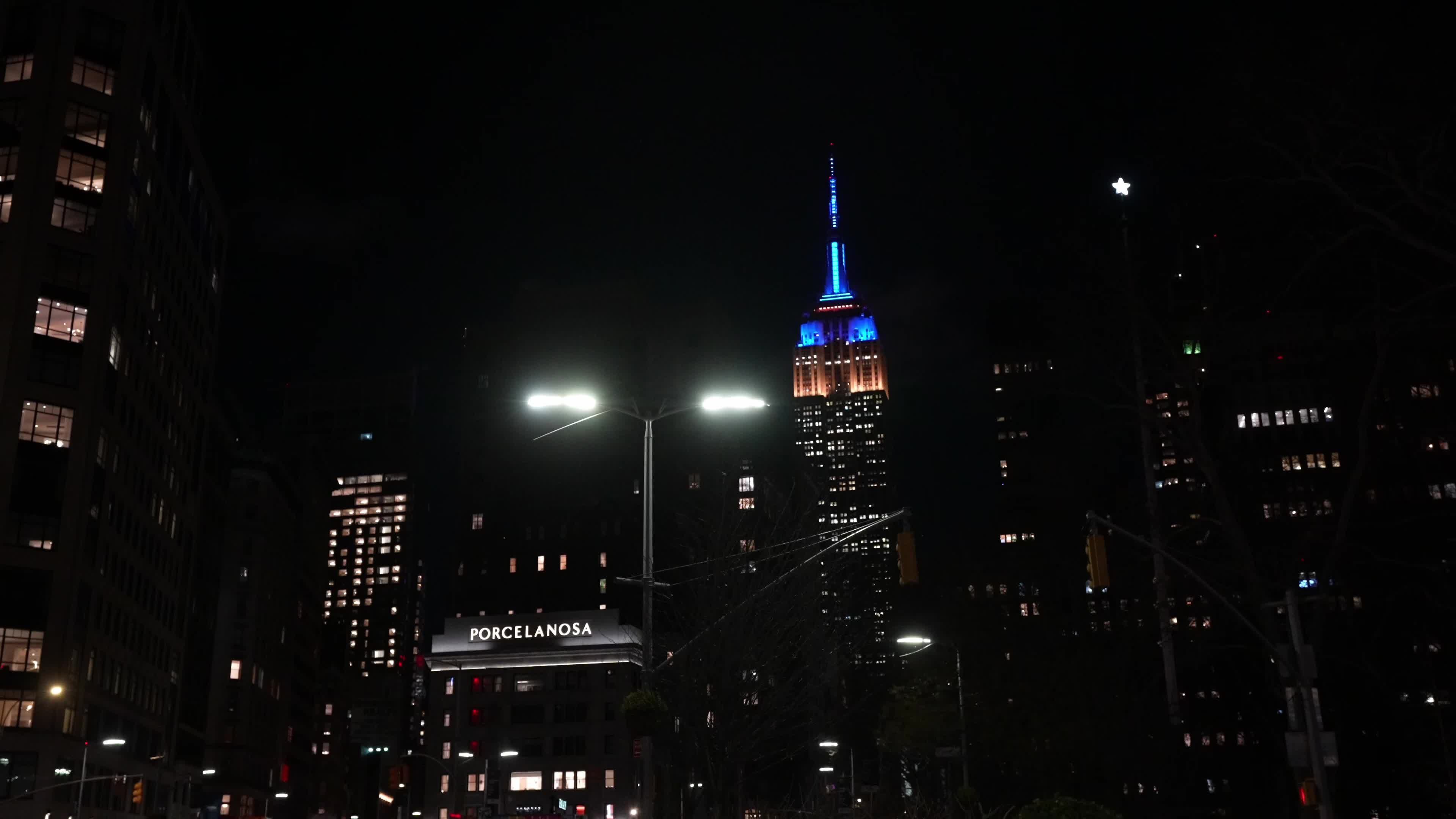 Empire State Building Lit Blue and Yellow in Support Of Ukraine