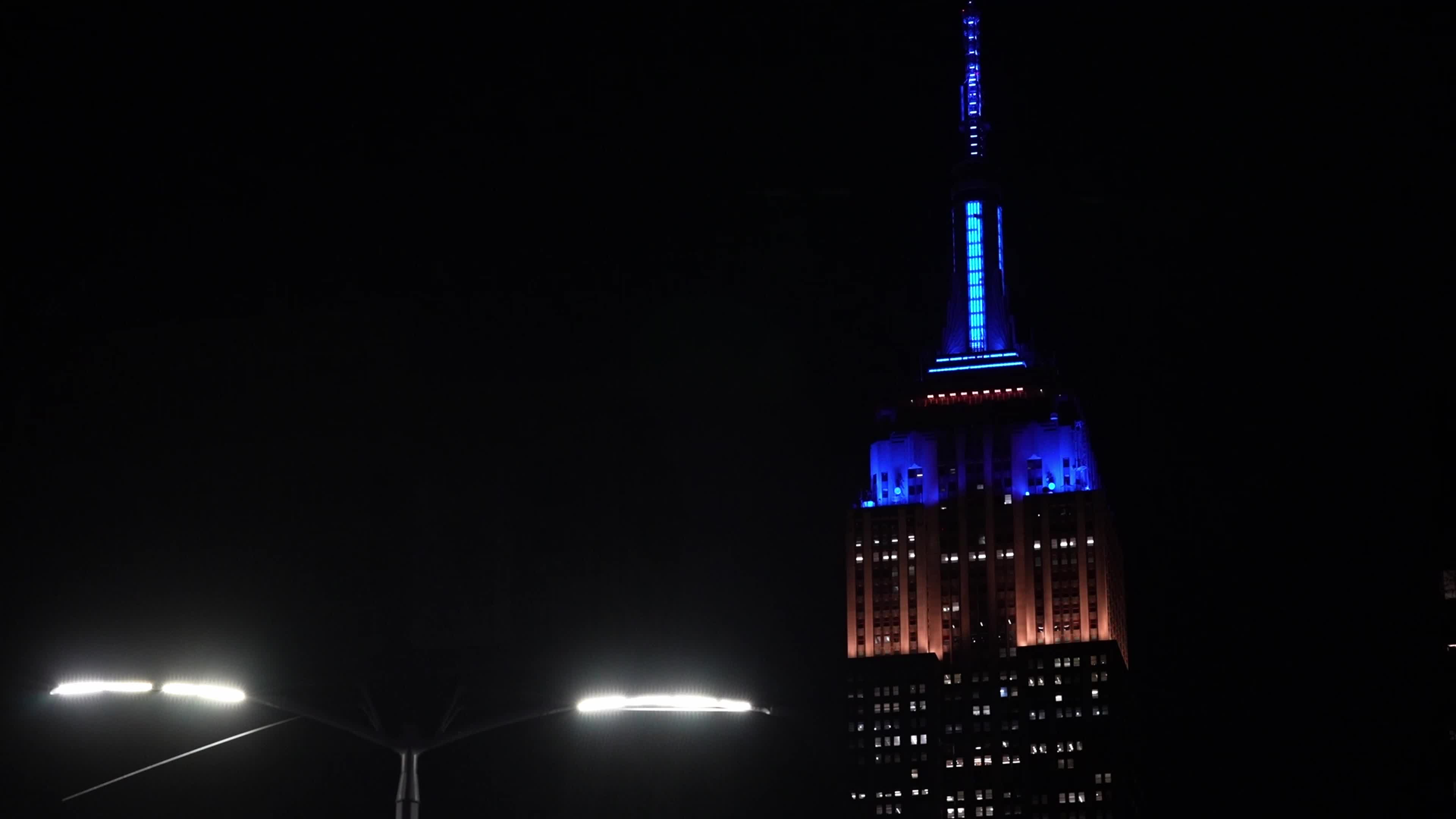 Empire State Building Lit Blue and Yellow in Support Of Ukraine