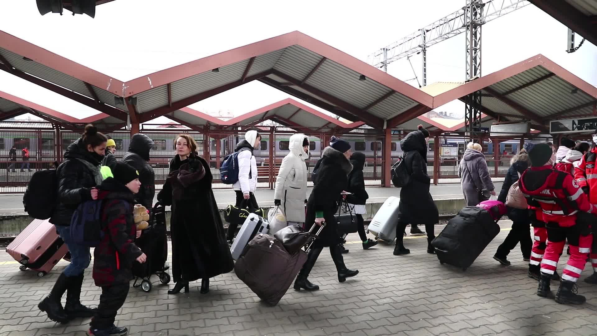 People Fleeing Ukraine Arrive At The Train Station In Poland
