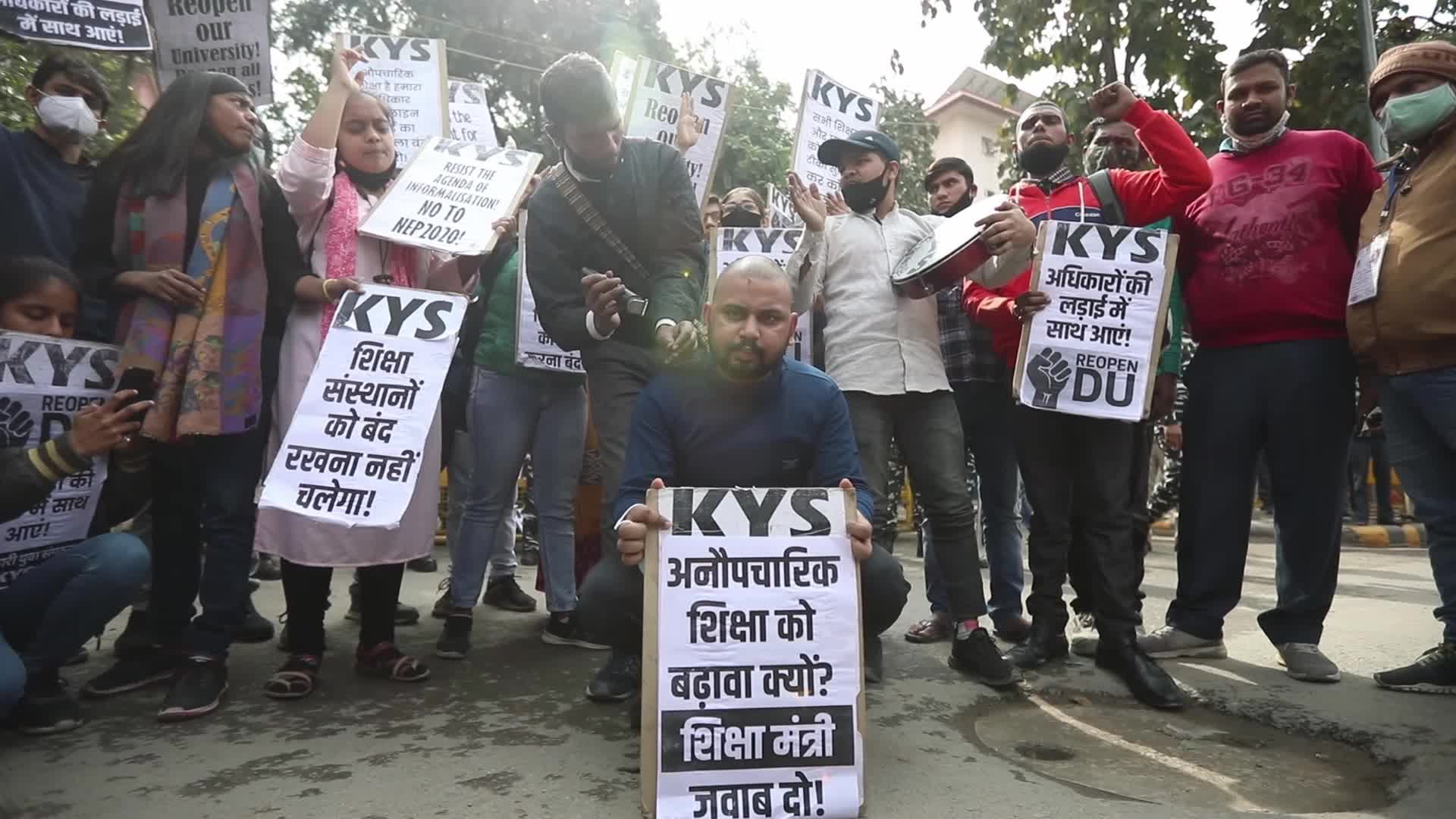 Students protest seeking campus reopening in New Delhi, India