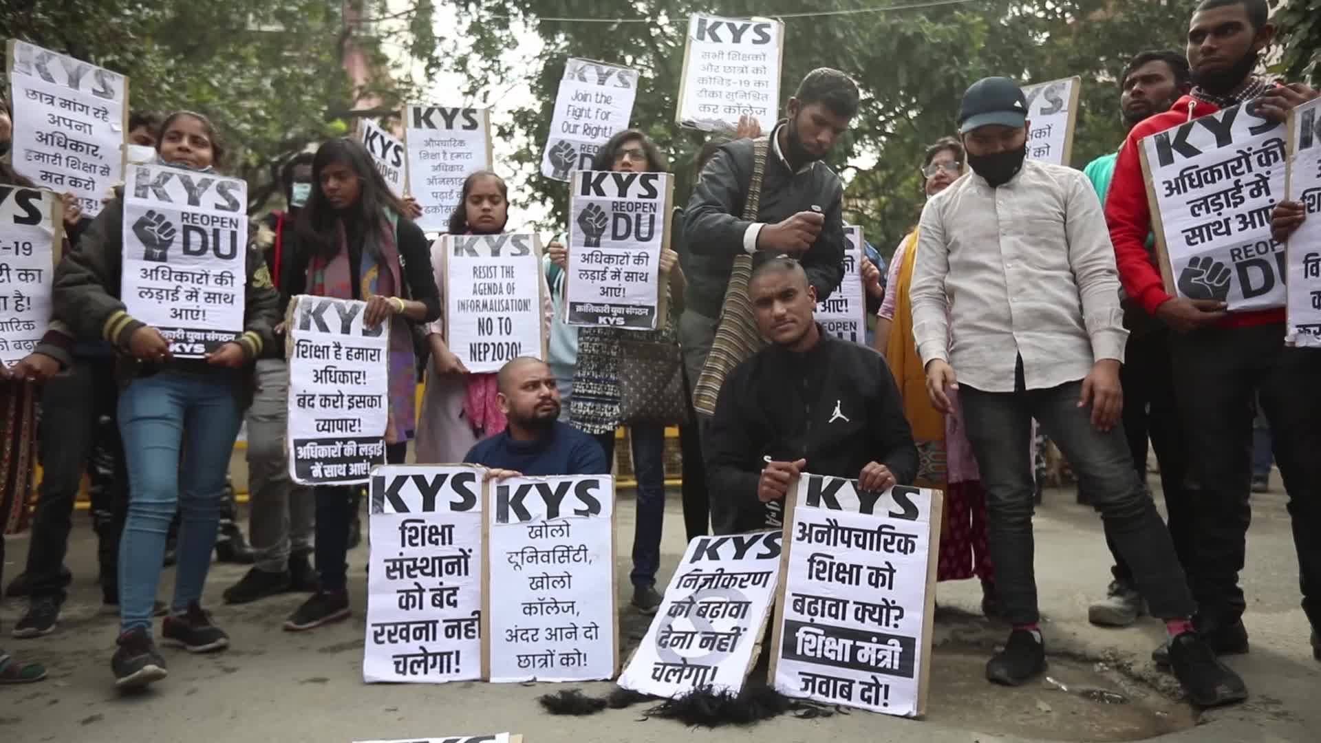 Students protest seeking campus reopening in New Delhi, India