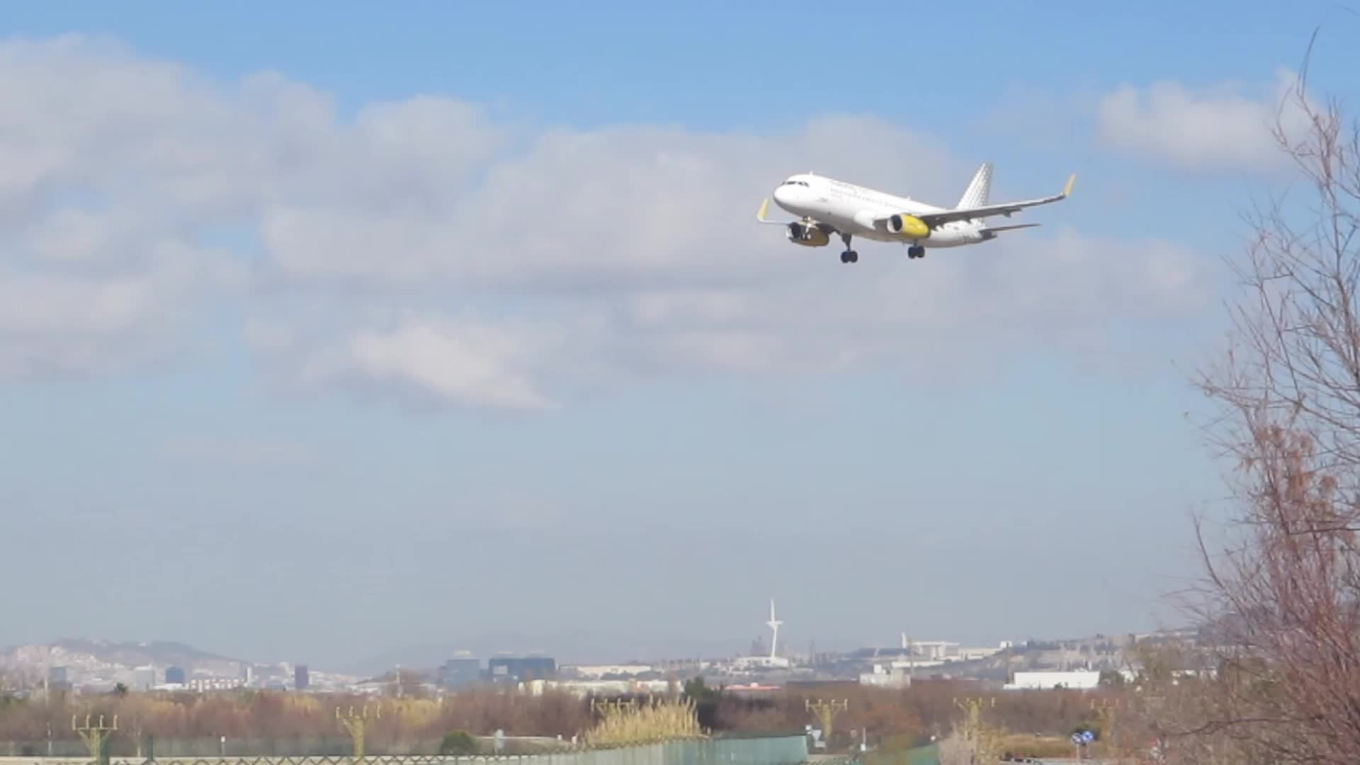 Aircraft landing at Barcelona airport