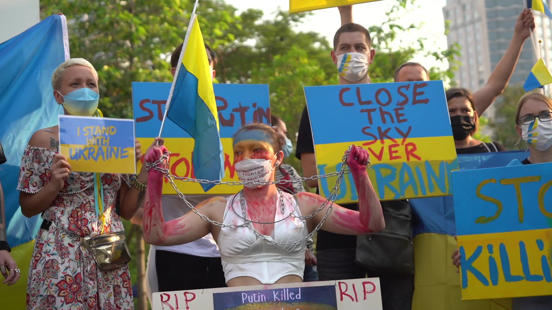 Protest Against Russian Invasion Of Ukraine In Bangkok