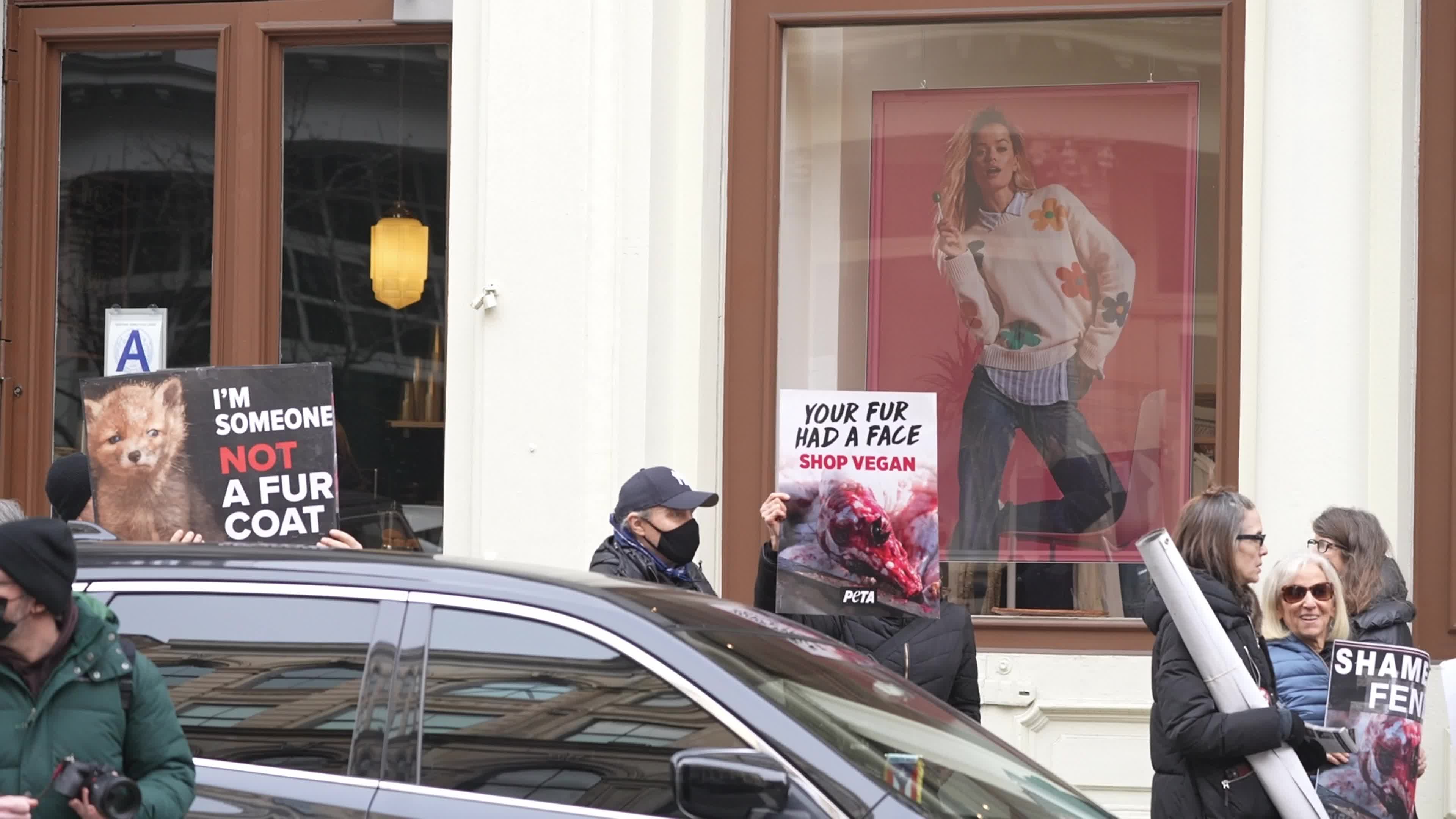 Protest against the use of real animal skins in NYC