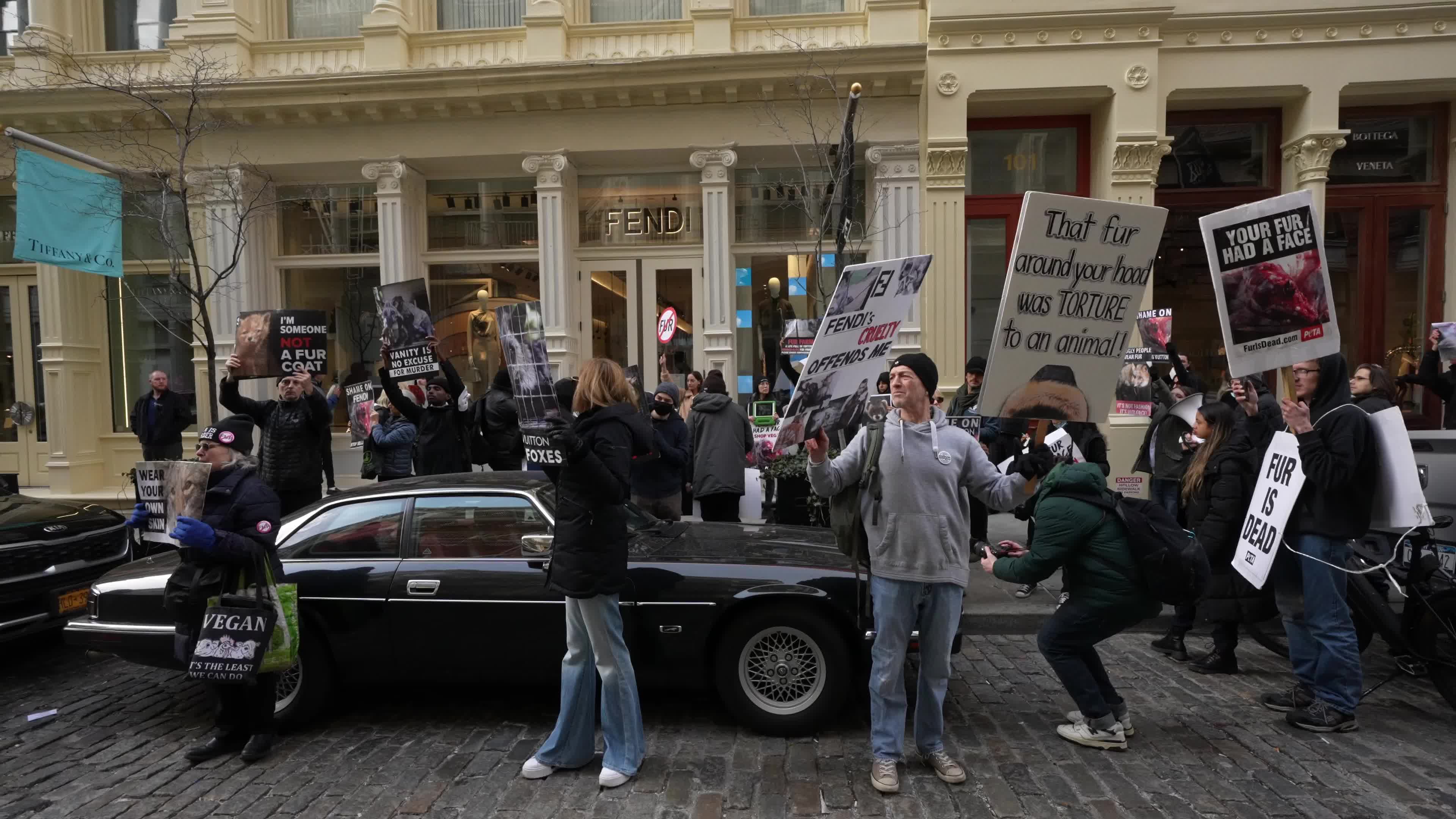 Protest against the use of real animal skins in NYC