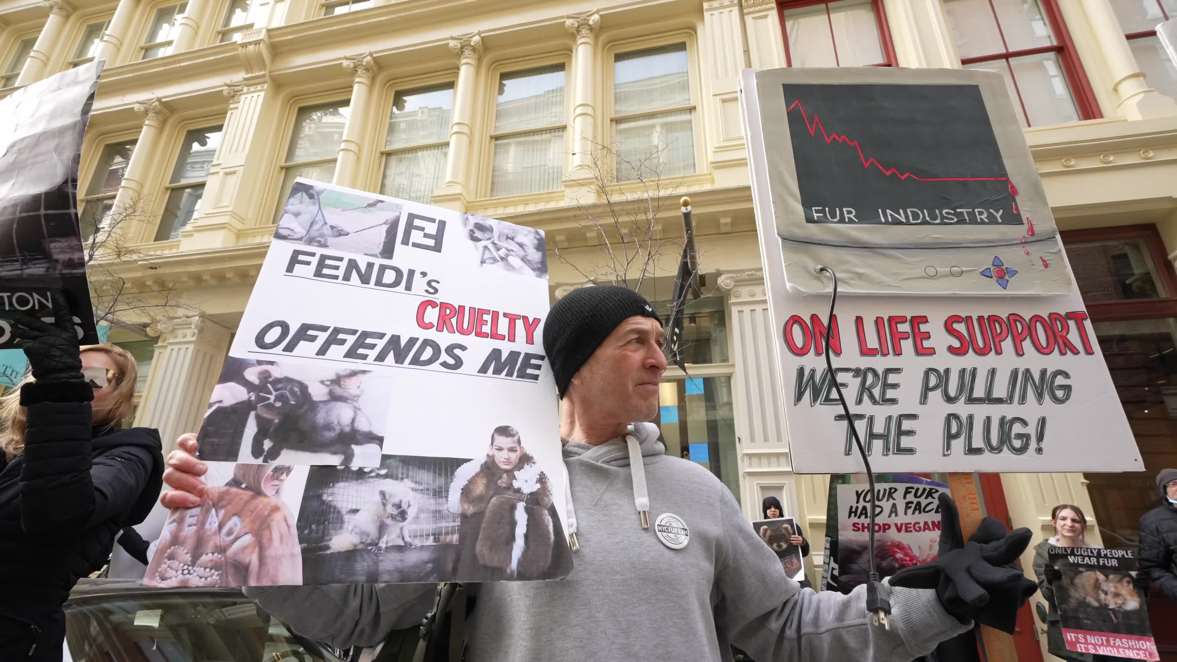 Protest against the use of real animal skins in NYC