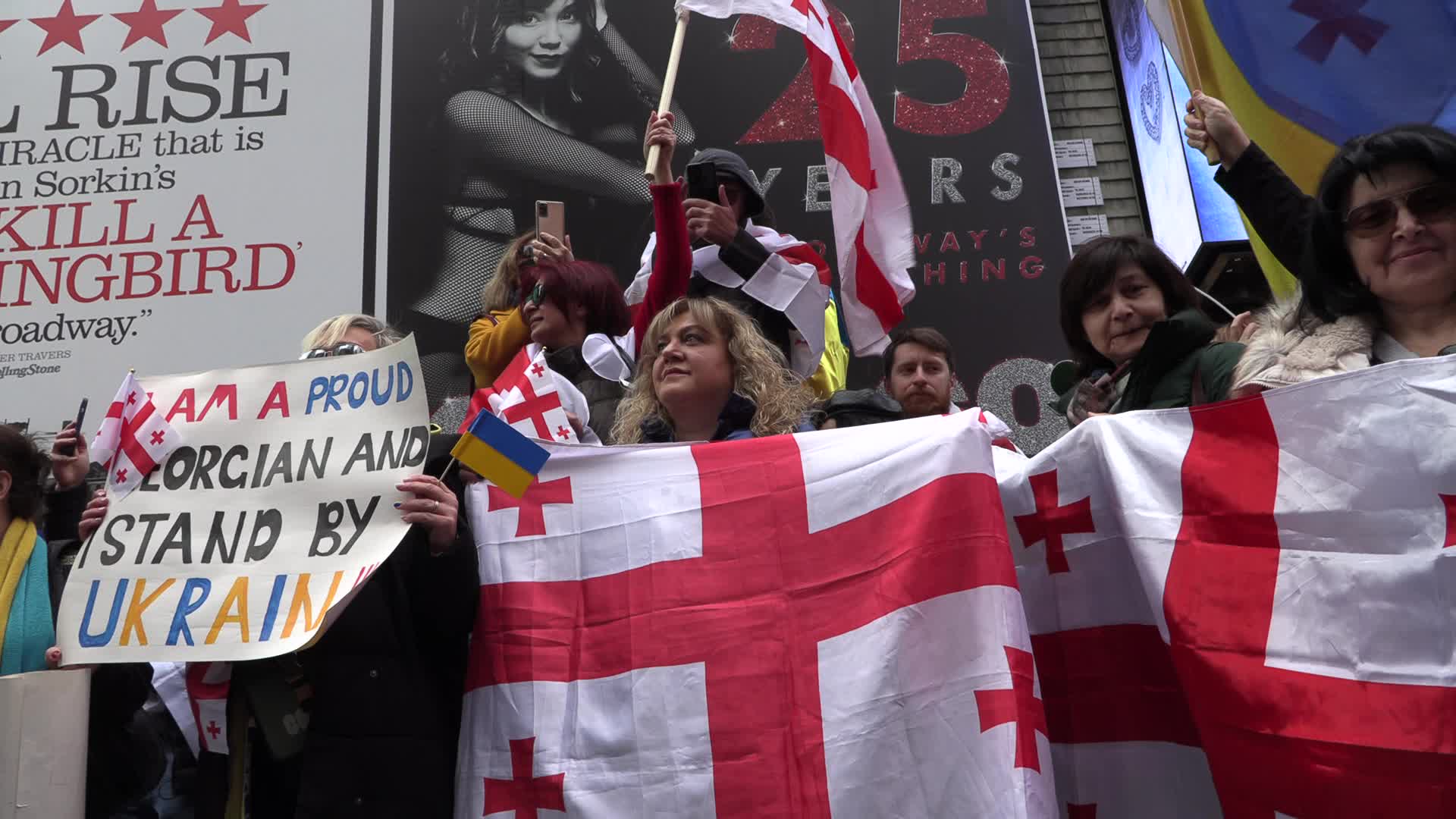 NYC: Ukrainian-Americans Flood Times Square calling for NATO to Implement No-Fly Zone