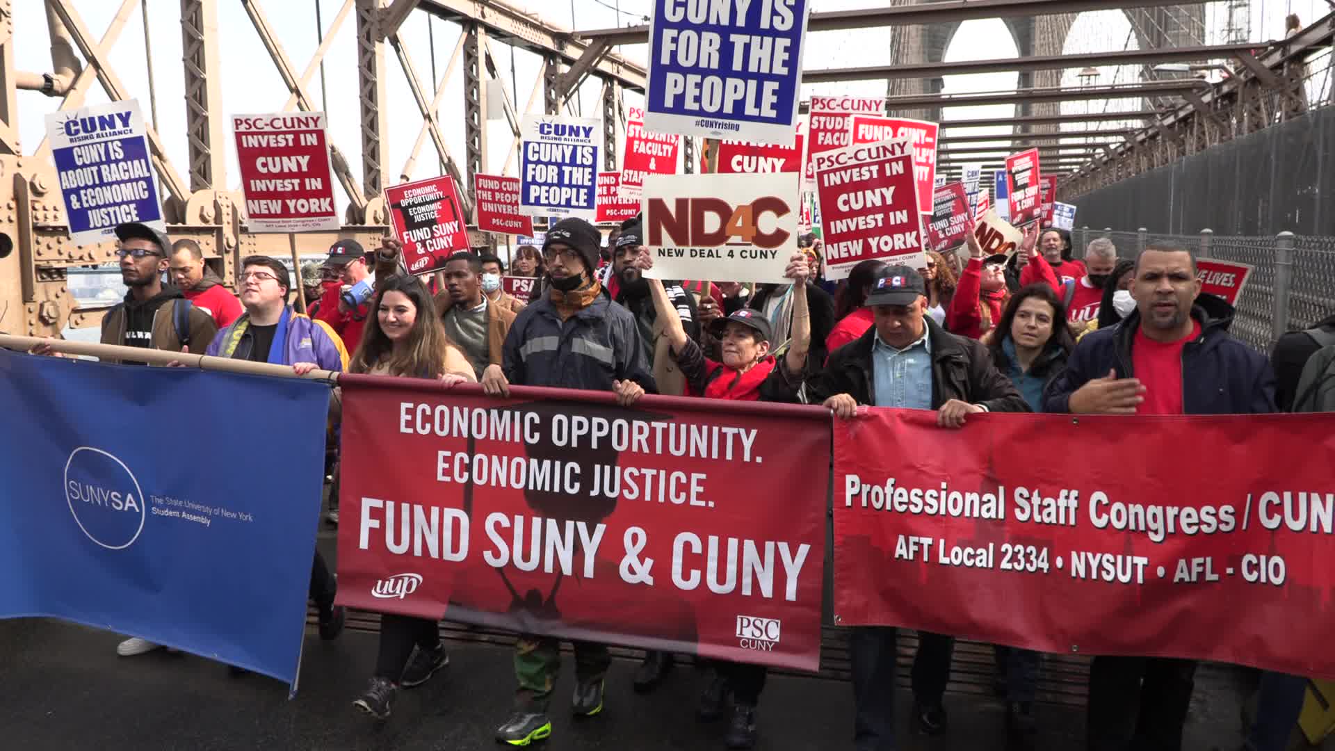 NYC: Teachers, Students Take Over Brooklyn Bridge Calling for Investment in SUNY & CUNY