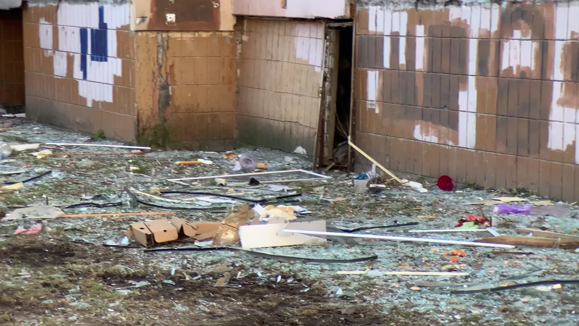 Damaged residential building in Kyiv hit by Russian shells