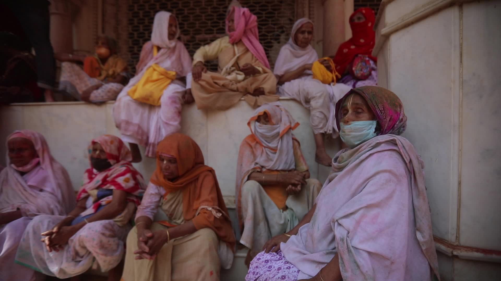 Indian widows celebrates Holi festival in India.
