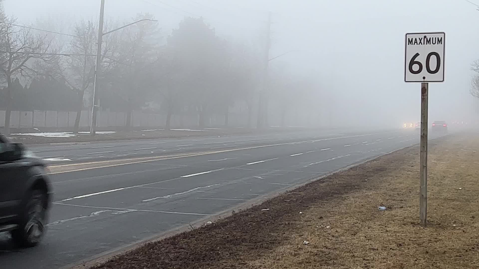 Thick fog covers the city of Toronto 