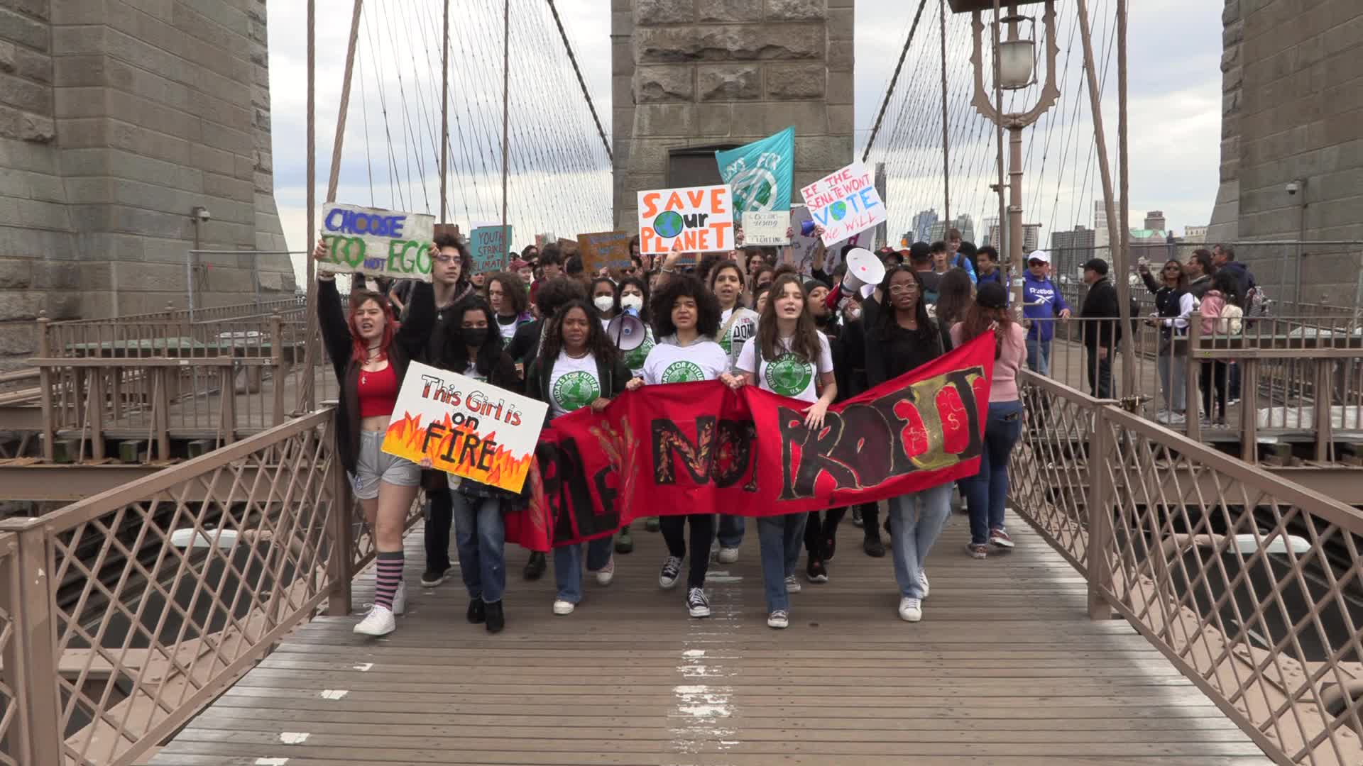 NYC: Youth Climate Strike March Across Brooklyn Bridge
