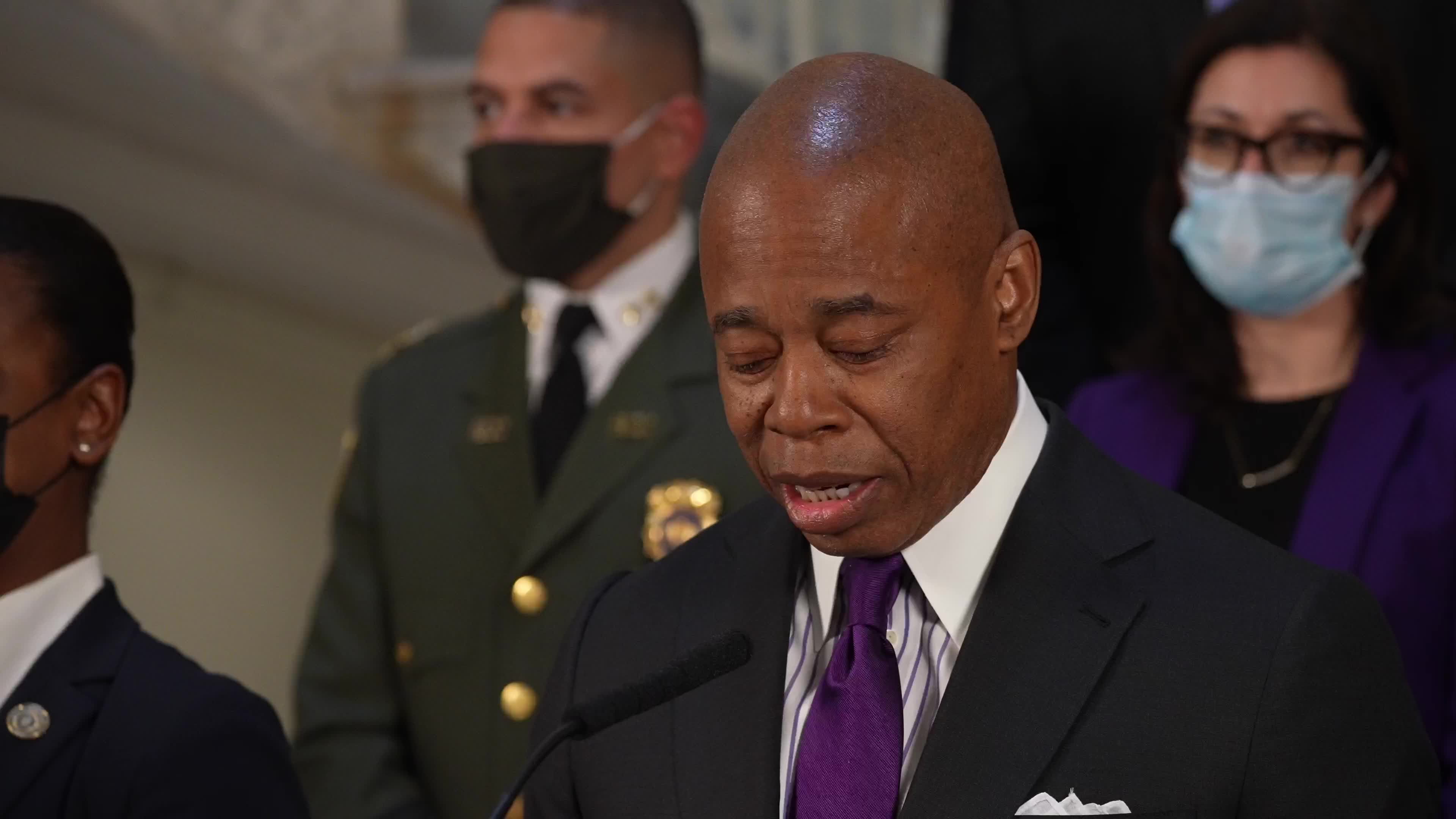 Mayor Eric Adams holds a press conference regarding homelessness in New York City.