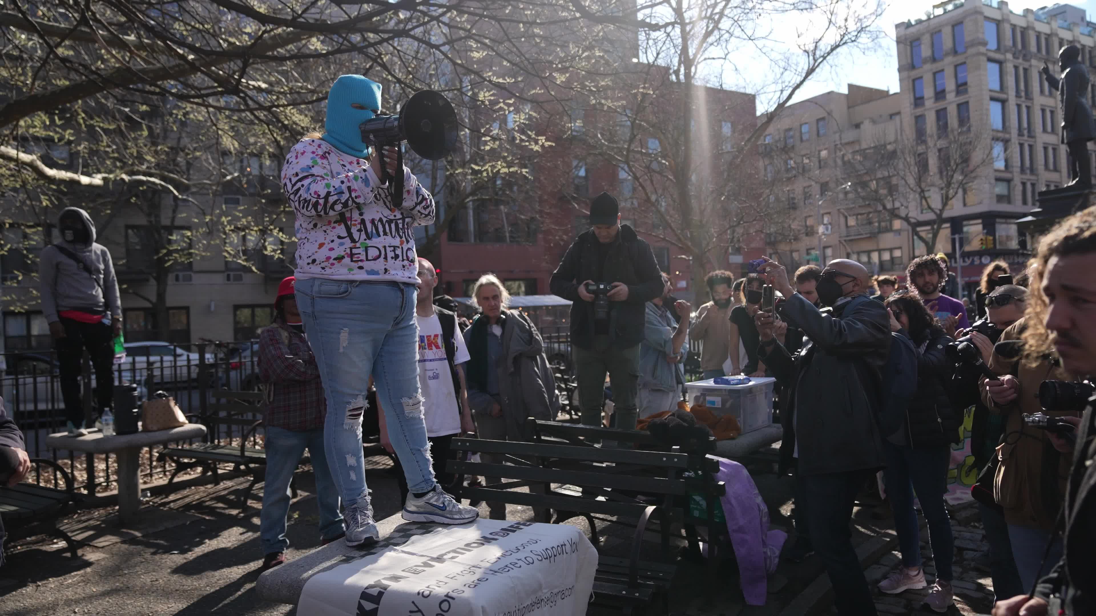 Protesters condemn "violent sweeps" of NYC homeless encampments
