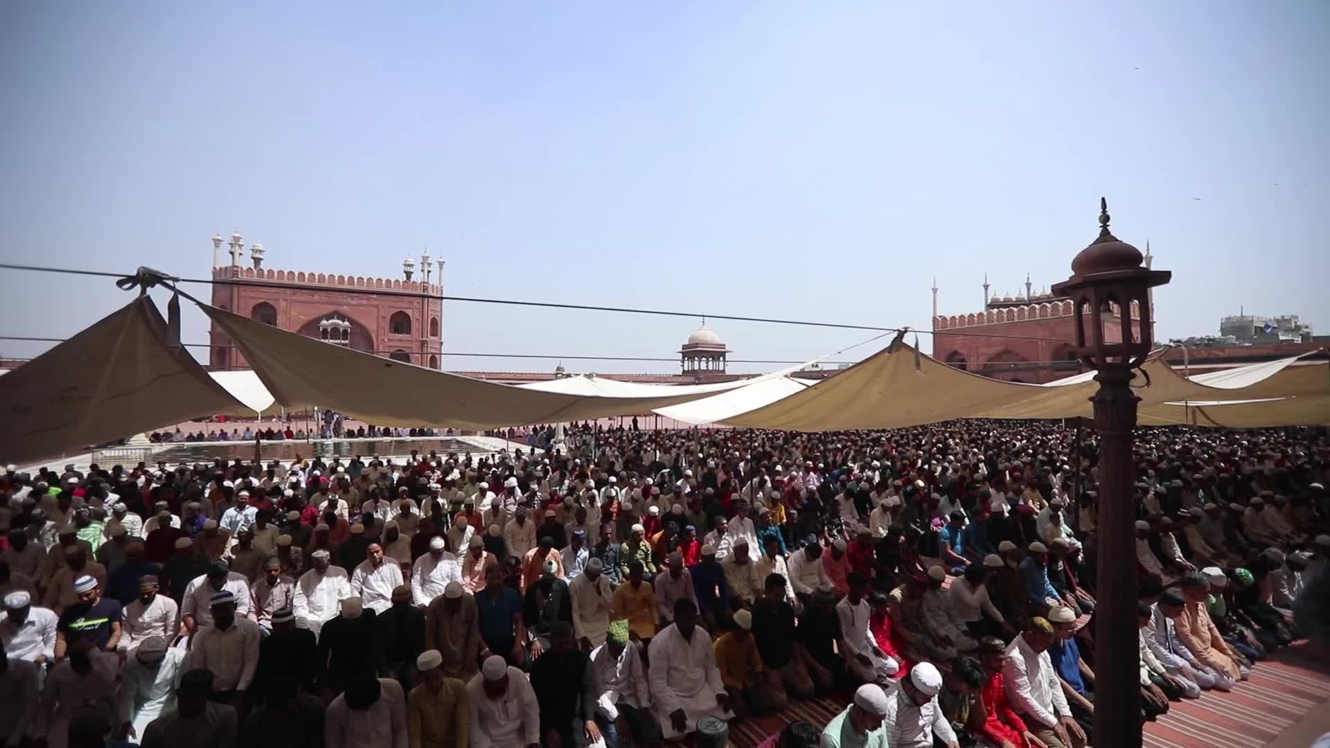 Indian Muslims offer Friday Prayers at Jama Masjid, Delhi