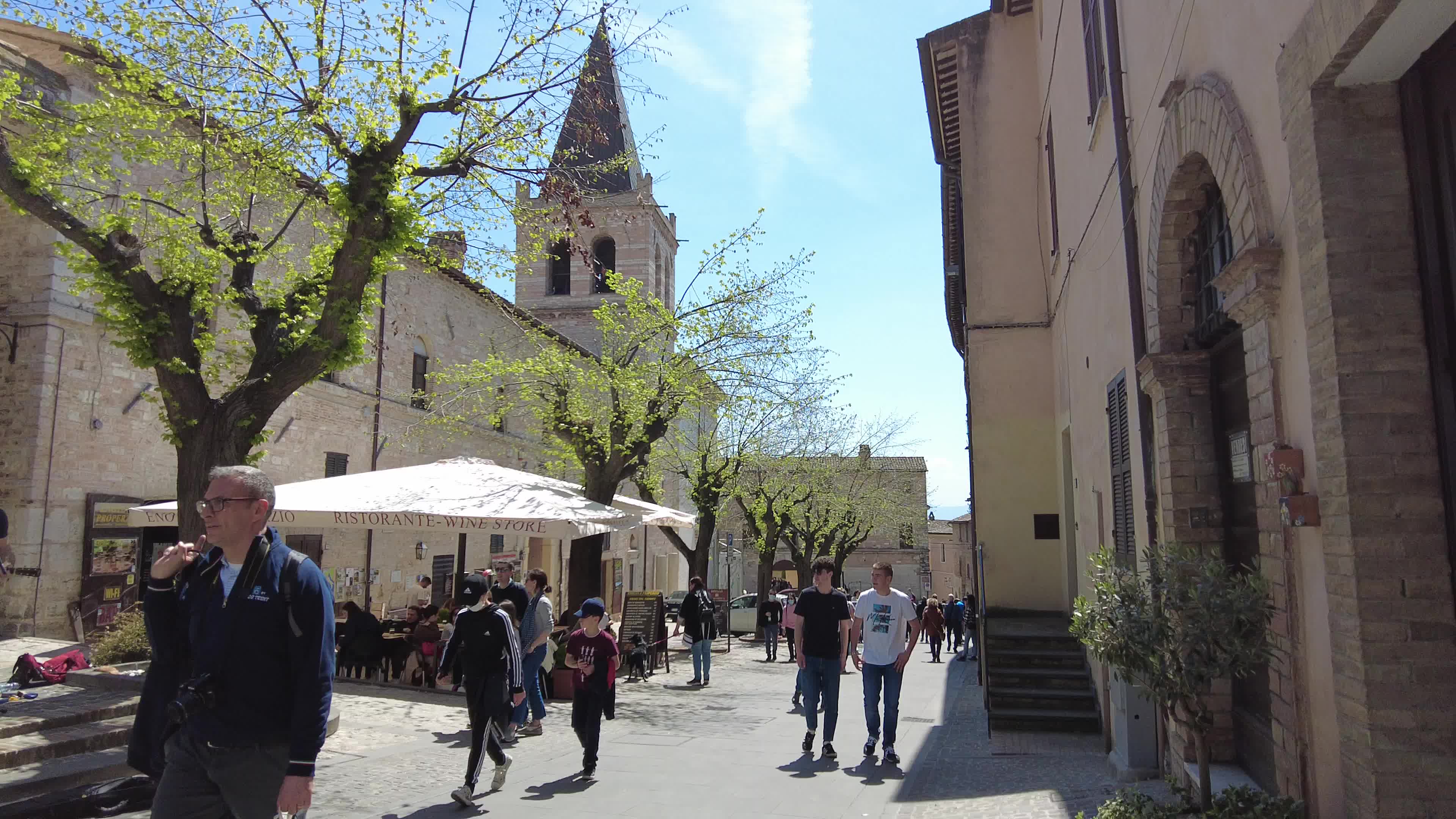 Tourists visiting Spello, Italy