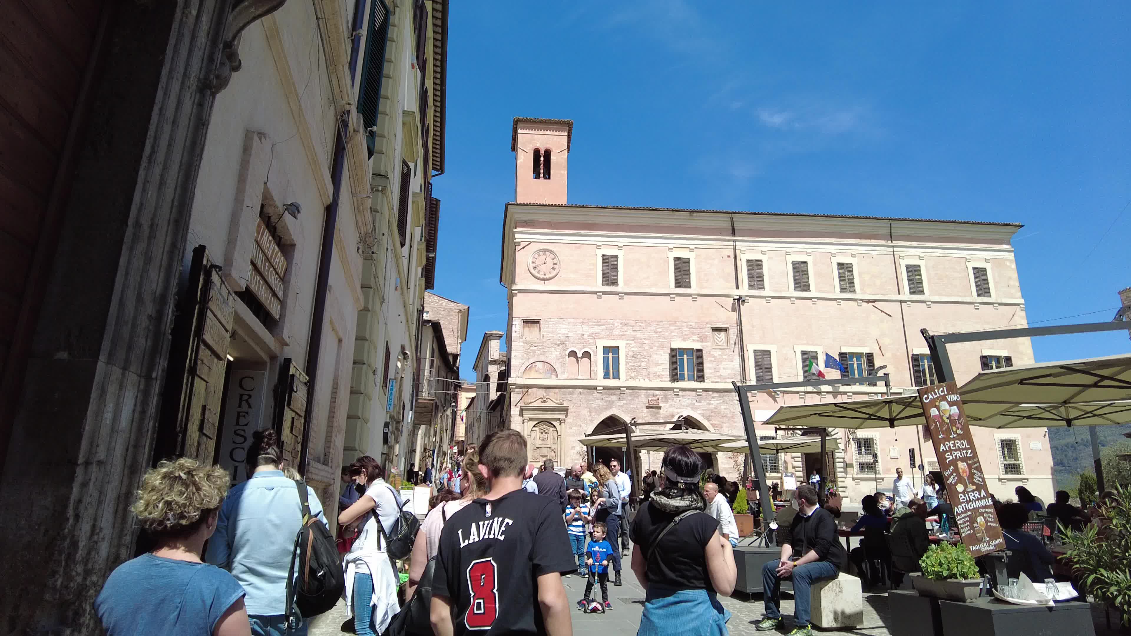 Tourists visiting Spello, Italy