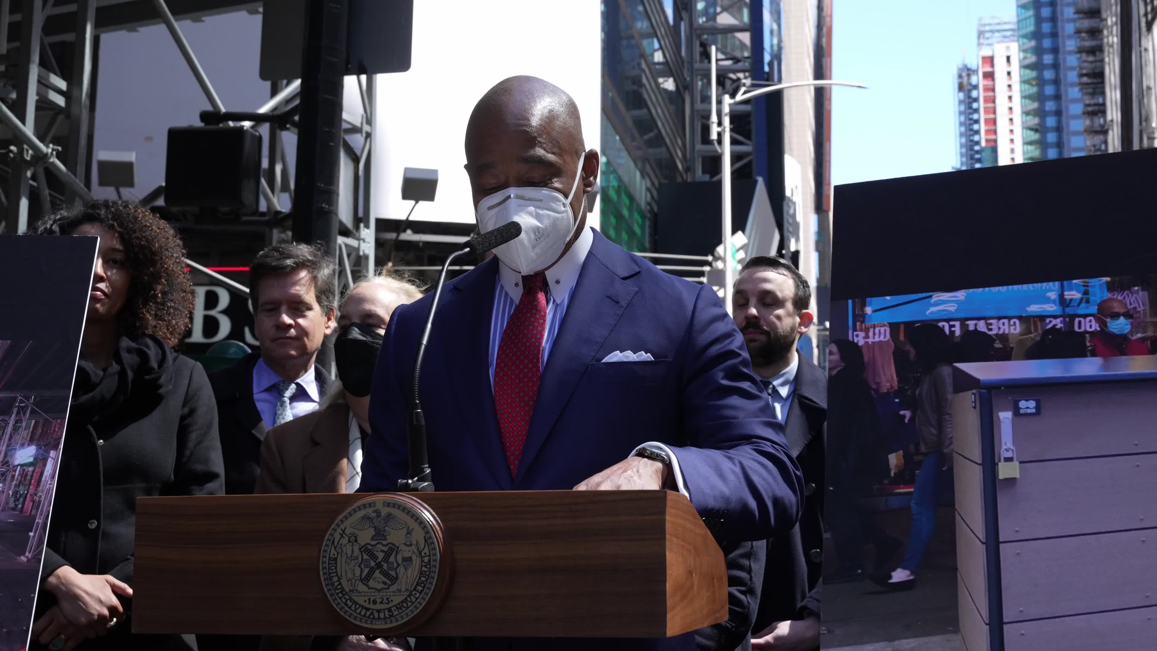 NYC Mayor Eric Adams On Containerozed Waste In A Commercial District