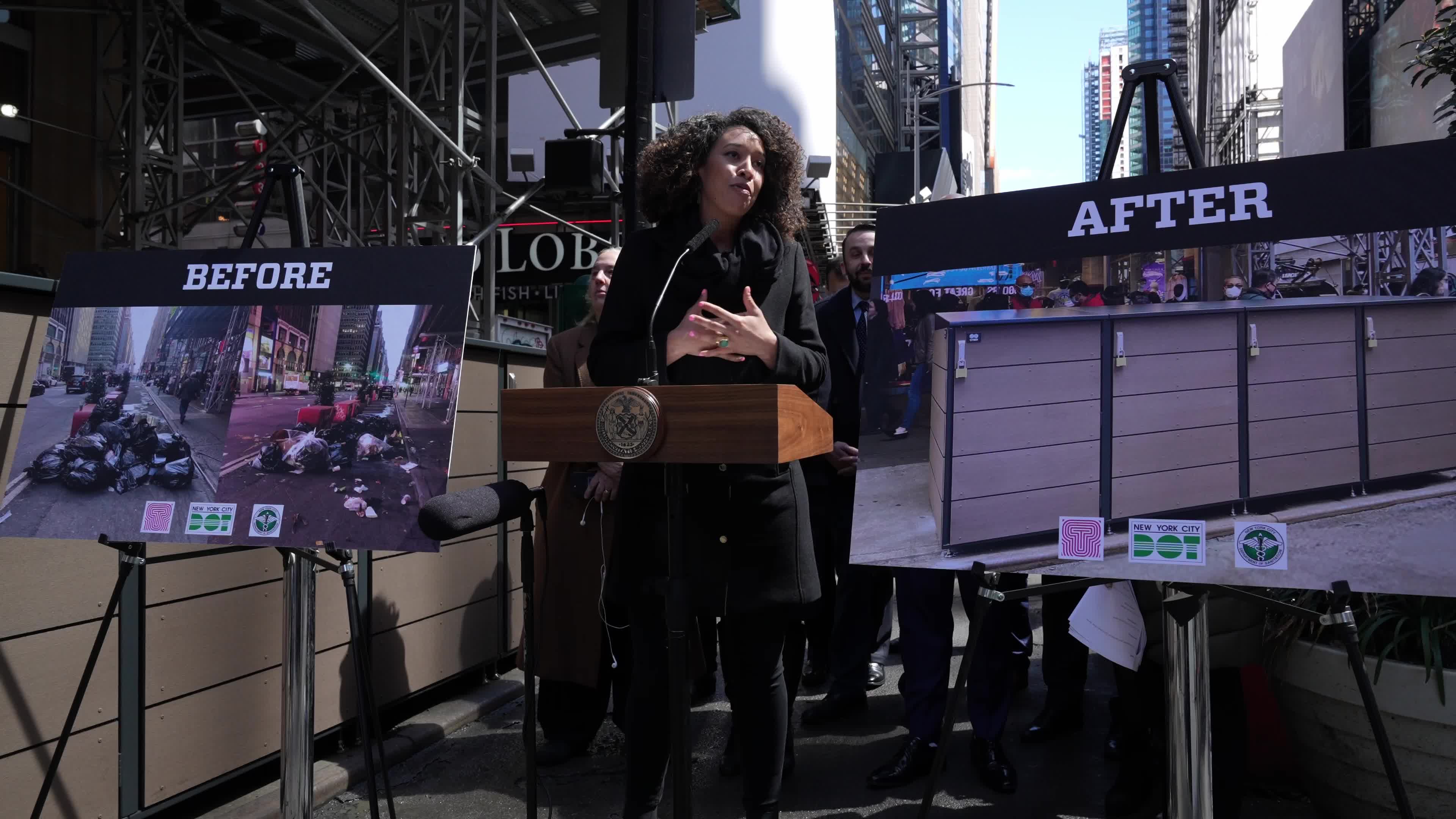 NYC Mayor Eric Adams On Containerozed Waste In A Commercial District