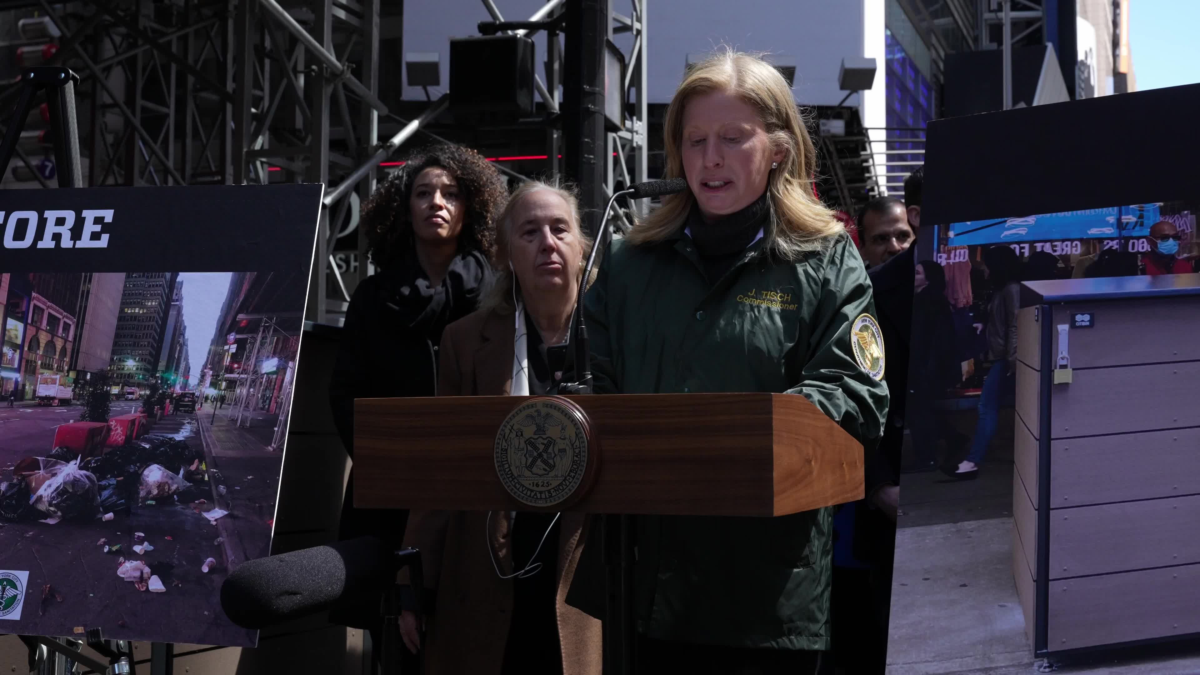 NYC Mayor Eric Adams On Containerozed Waste In A Commercial District