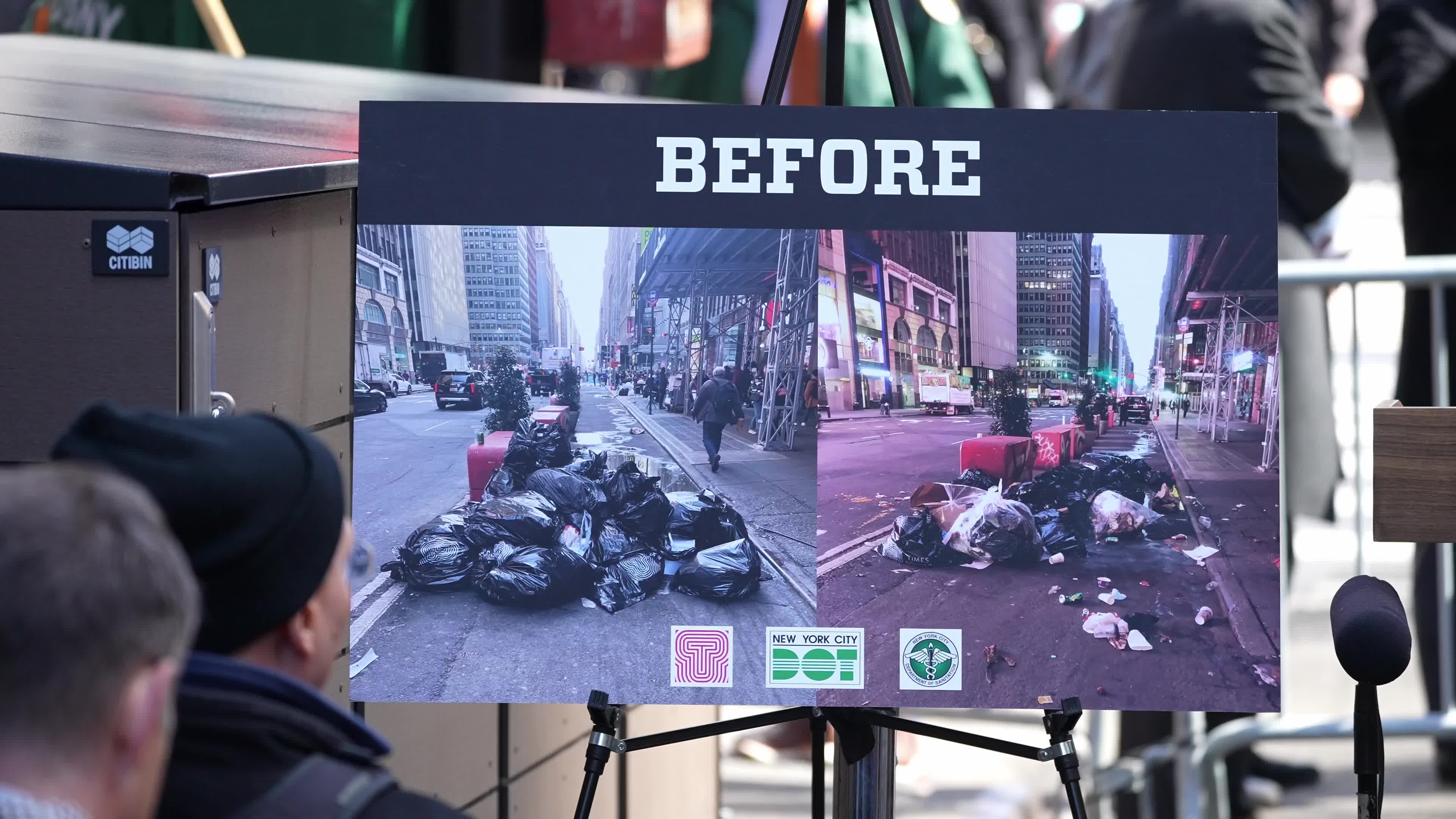 NYC Mayor Eric Adams On Containerozed Waste In A Commercial District