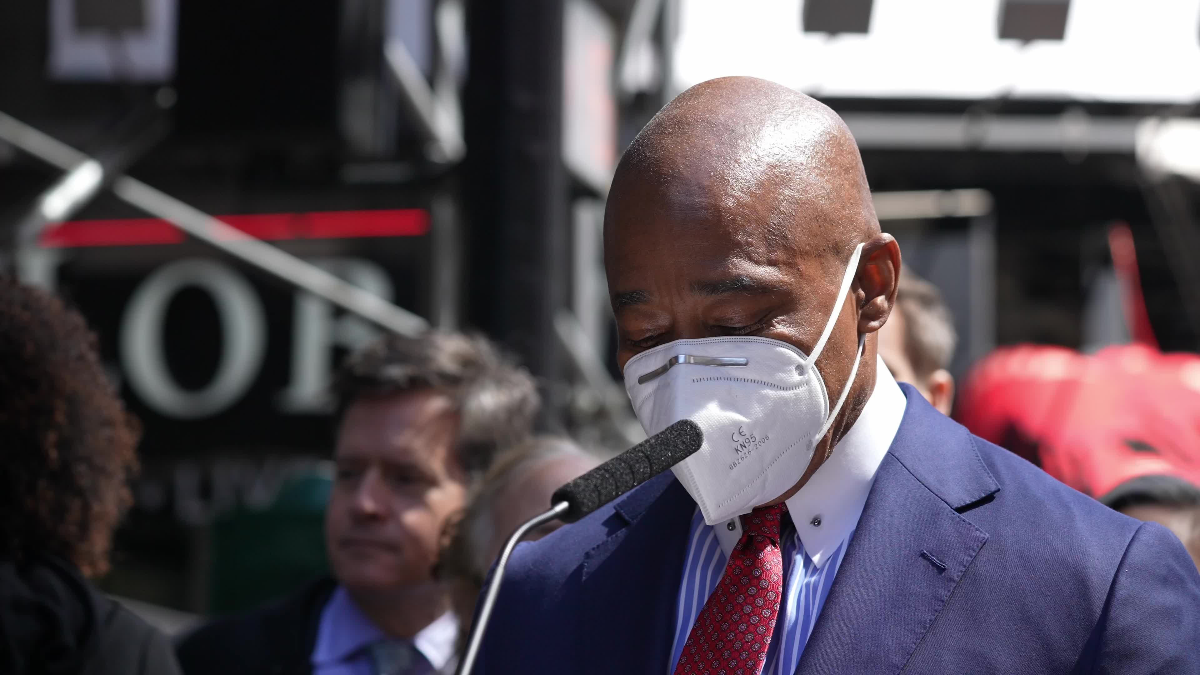 NYC Mayor Eric Adams On Containerozed Waste In A Commercial District