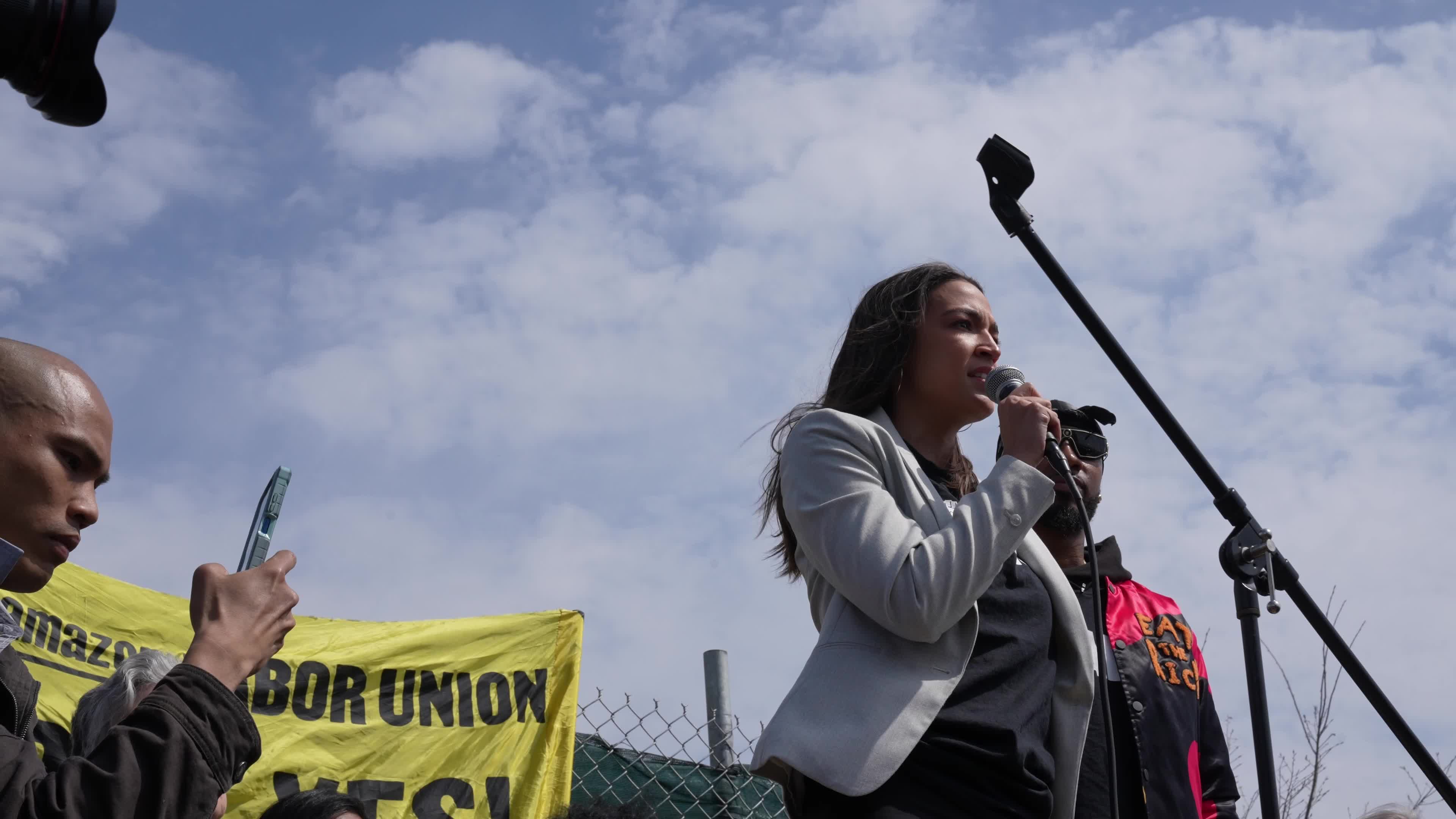 Senator Bernie Sanders Joins Workers For An Amazon Labor Union Rally