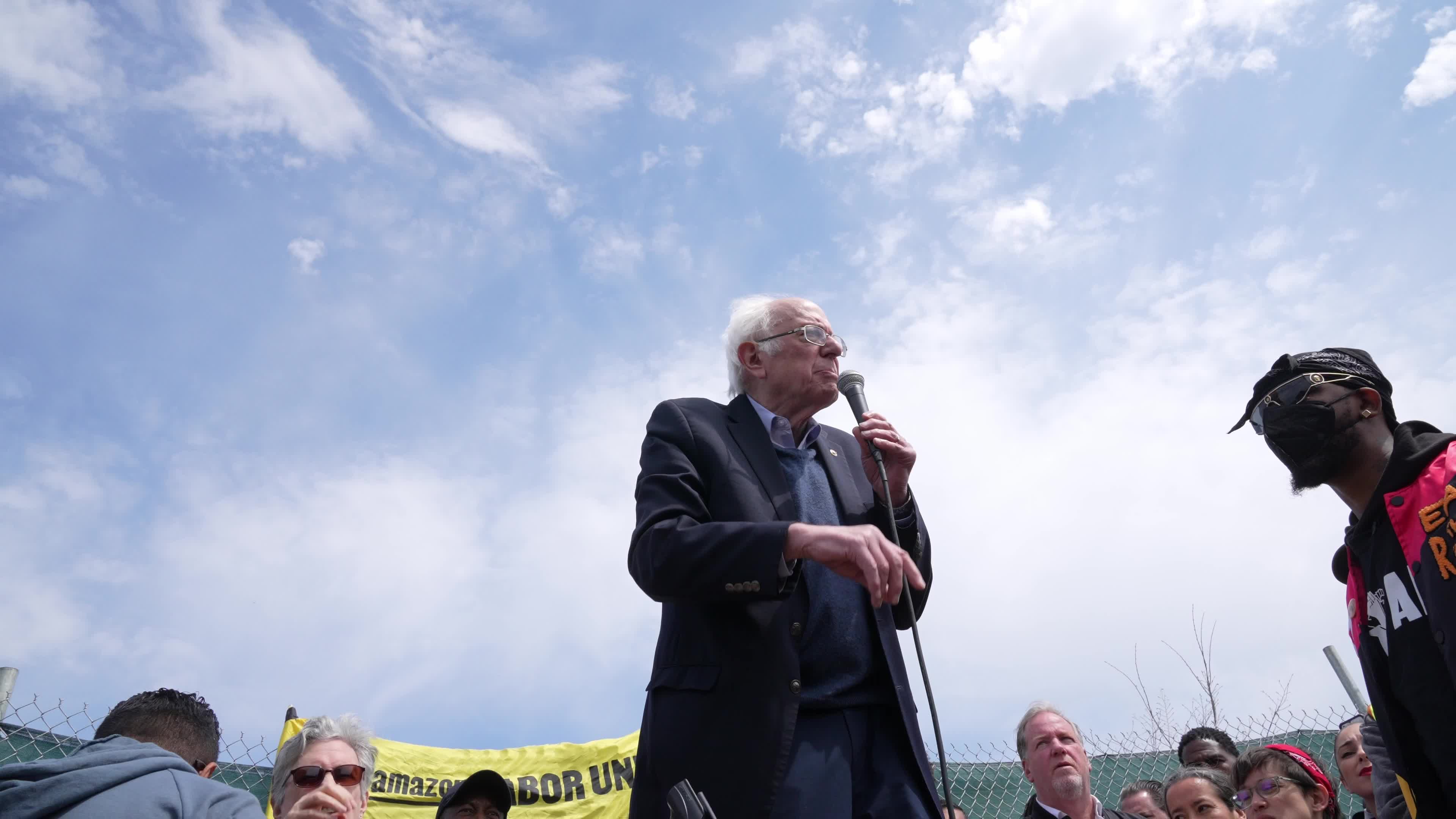 Senator Bernie Sanders Joins Workers For An Amazon Labor Union Rally
