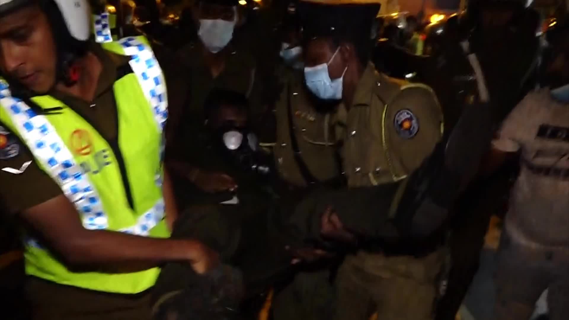 Protester clash with polices and military, demonstrating against Sri Lanka President 