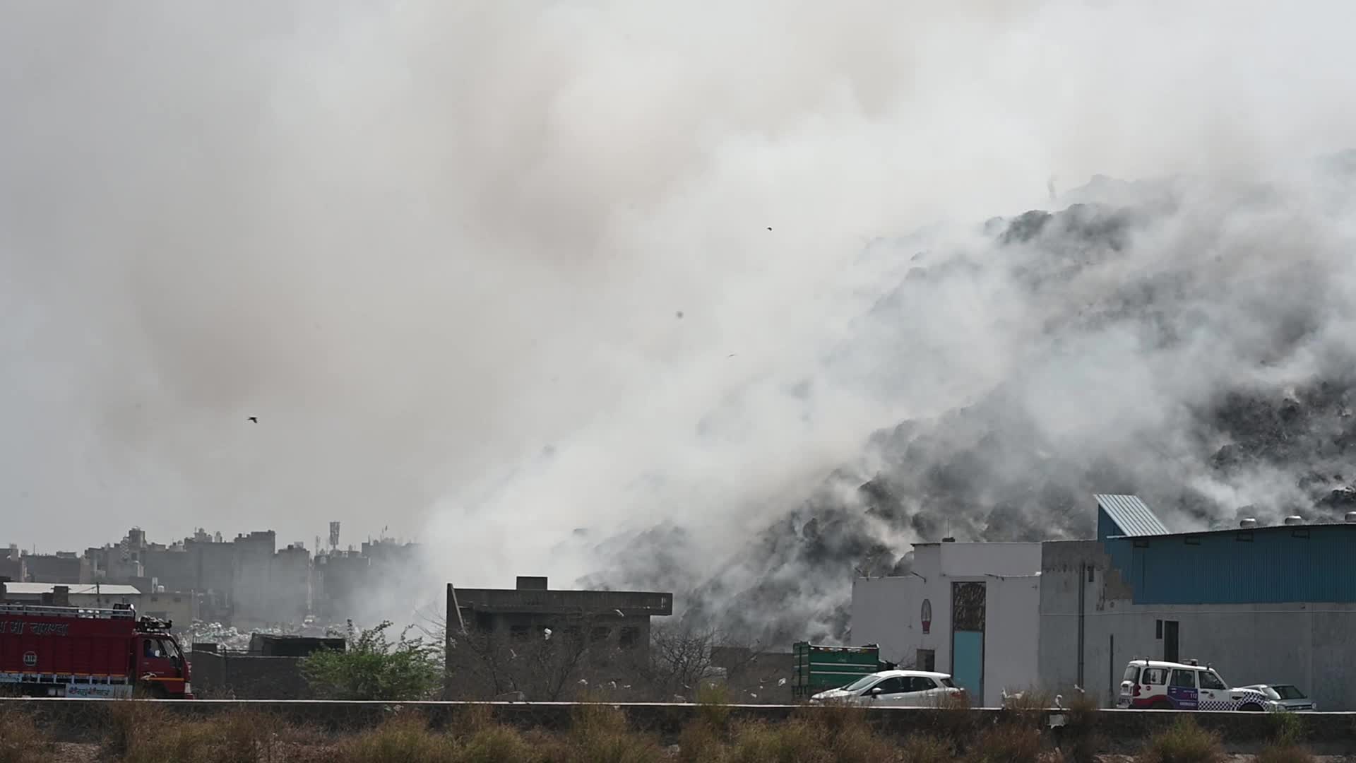Landfill site on fire in Delhi, India