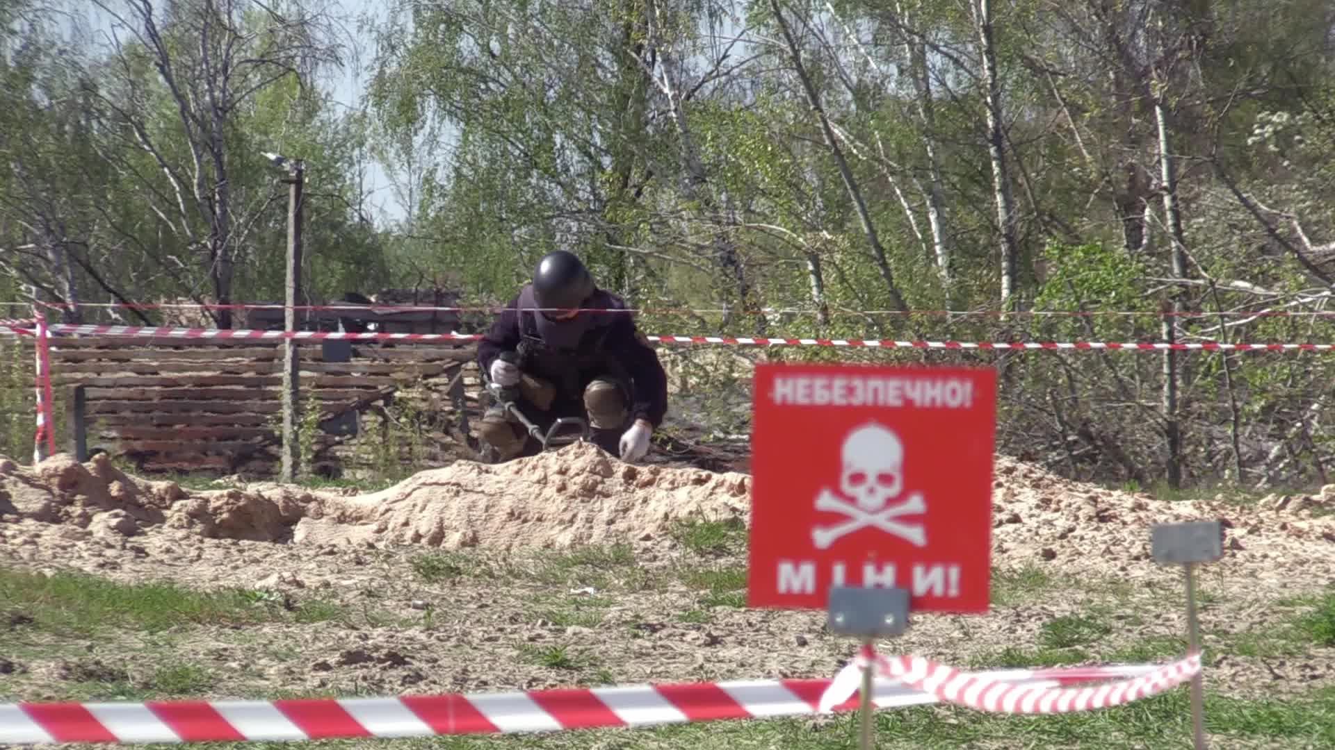 Ukrainian sappers carry out demining after recent battles at the Hostomel airfield, amid Russian invasion in Ukraine.
