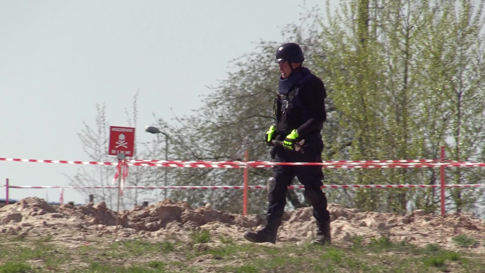 Ukrainian sappers carry out demining after recent battles at the Hostomel airfield, amid Russian invasion in Ukraine.