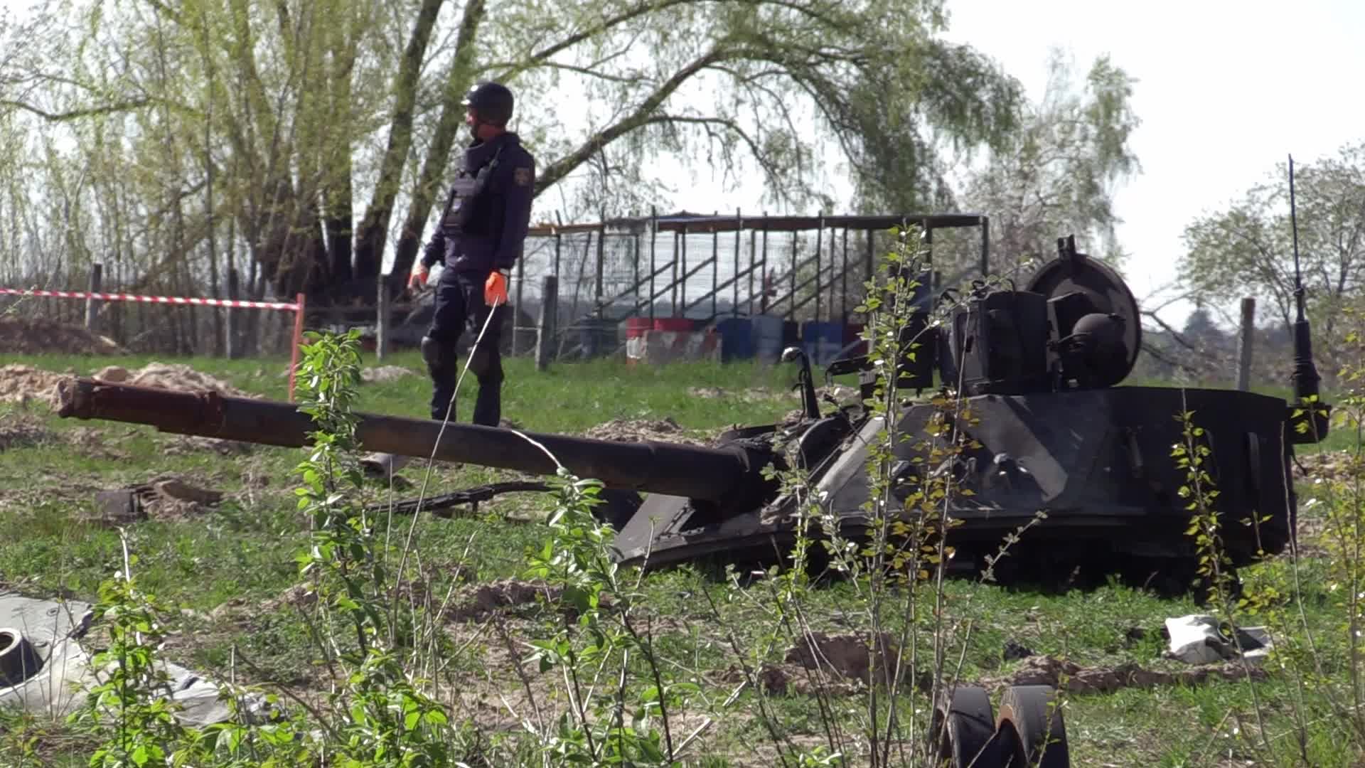 Ukrainian sappers carry out demining after recent battles at the Hostomel airfield, amid Russian invasion in Ukraine.