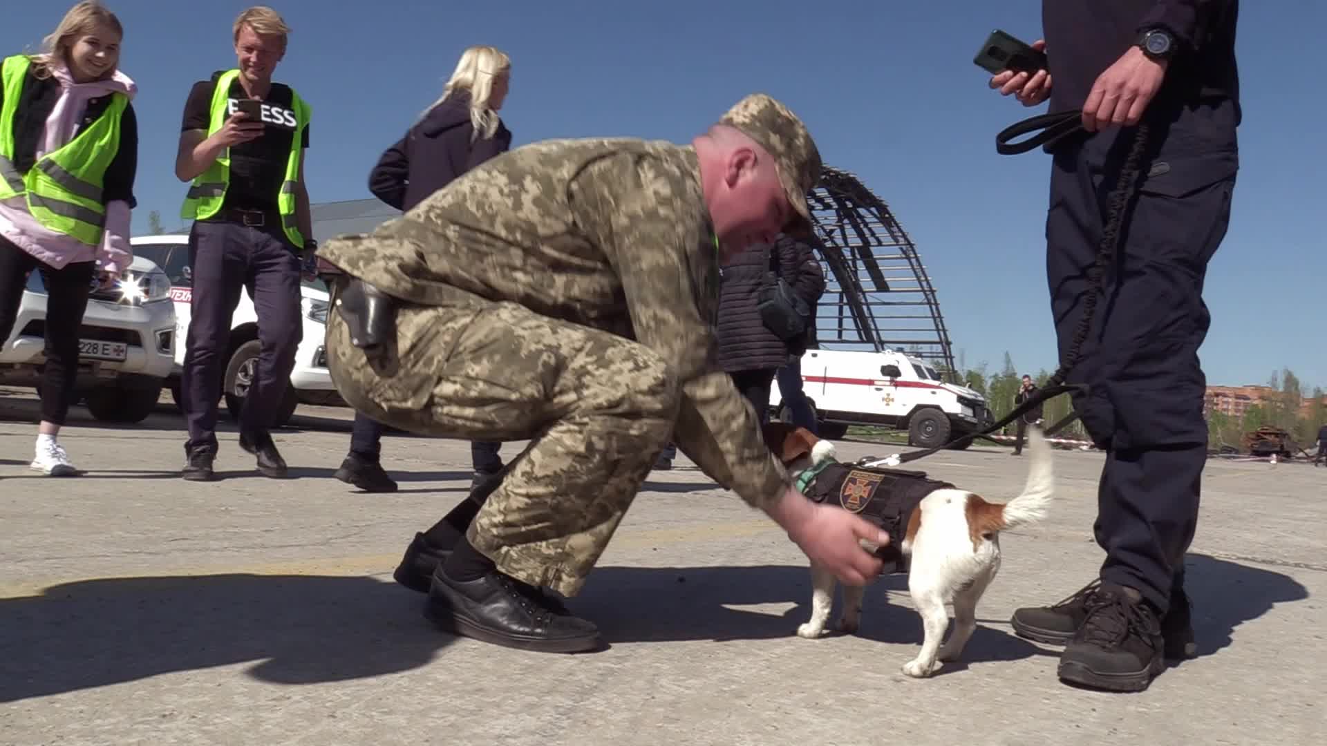 Ukrainian sappers carry out demining after recent battles at the Hostomel airfield, amid Russian invasion in Ukraine.