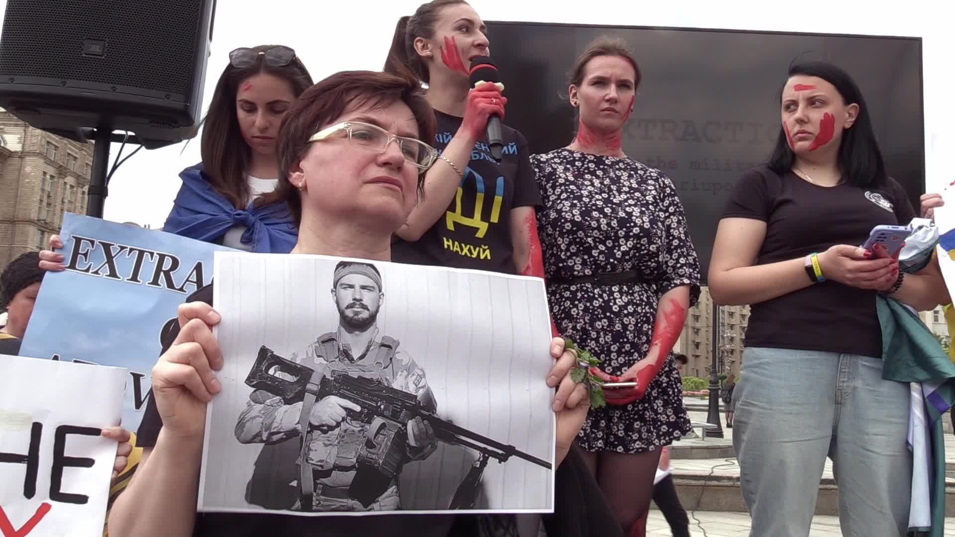 Wives of servicemen of Azov Battalion rally in Kyiv, amid Russian invasion in Ukraine