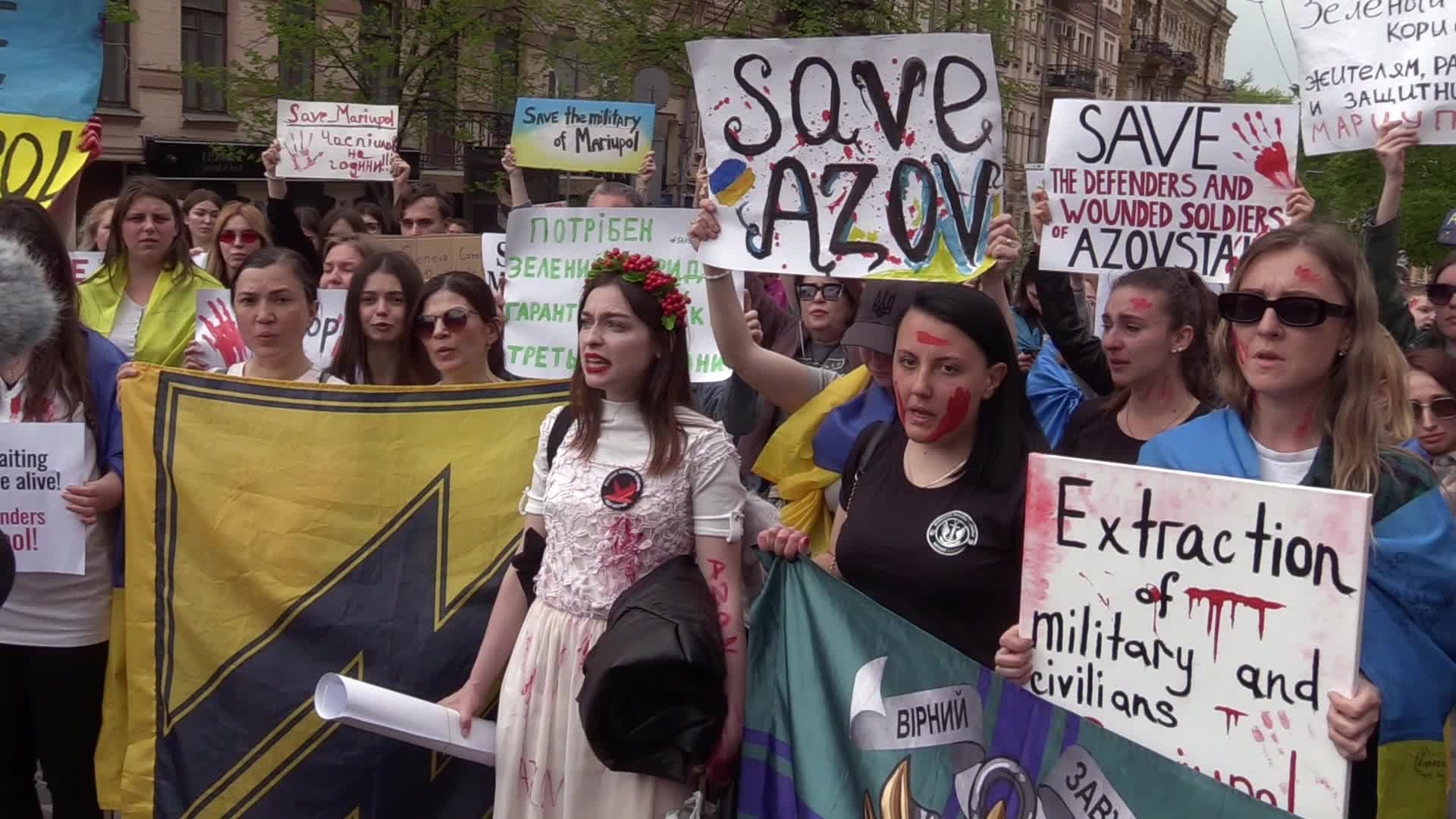 Wives of servicemen of Azov Battalion rally in Kyiv, amid Russian invasion in Ukraine